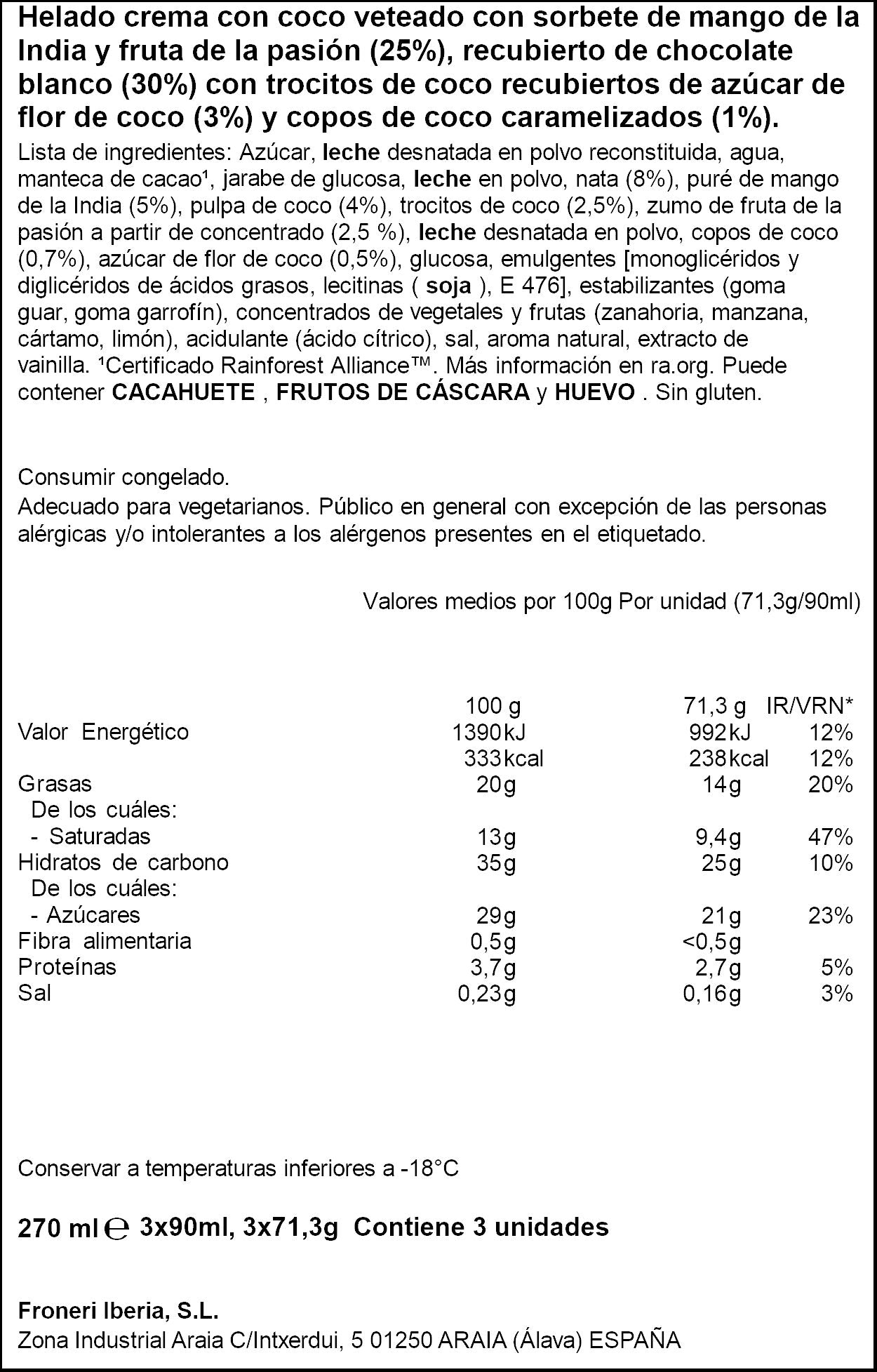 Bombon coco c/mango india Nuii p3 90ml/u