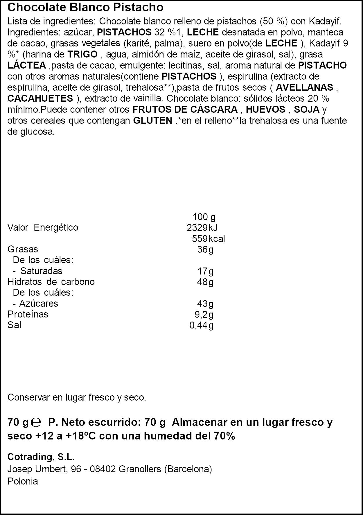 Chocolate blanco dubai Delicadore 70g