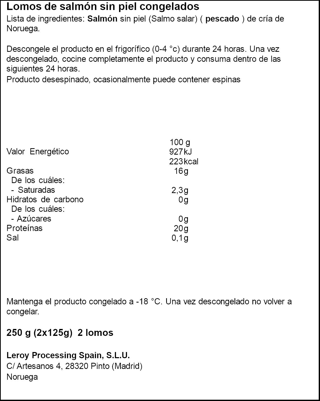 Lomos de salmon sin piel Poseidon p2 125g/u