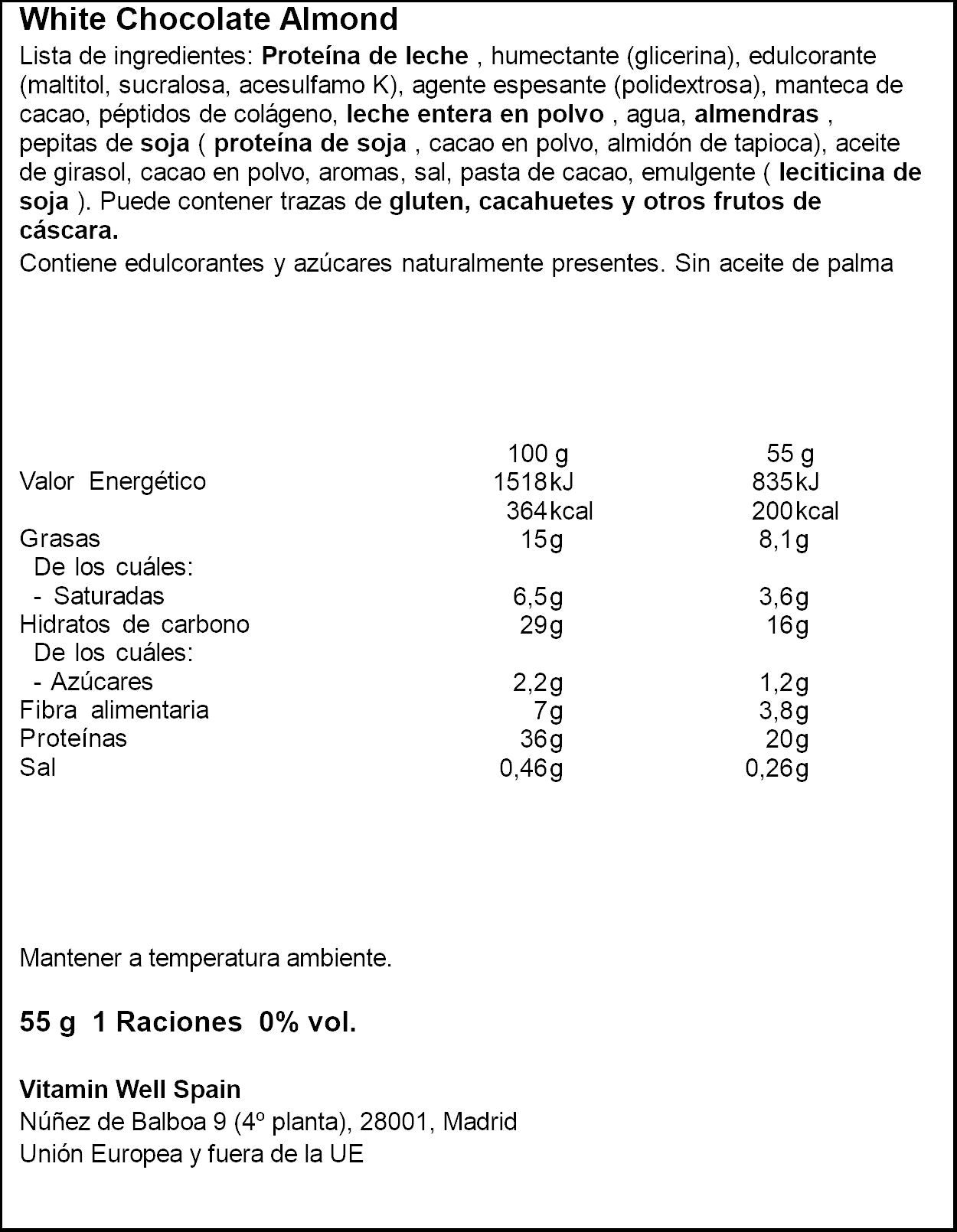 BARRITA PROTEINAS CHOCO BLANCO/ALMEND S/AZ BAREBELLS 55G