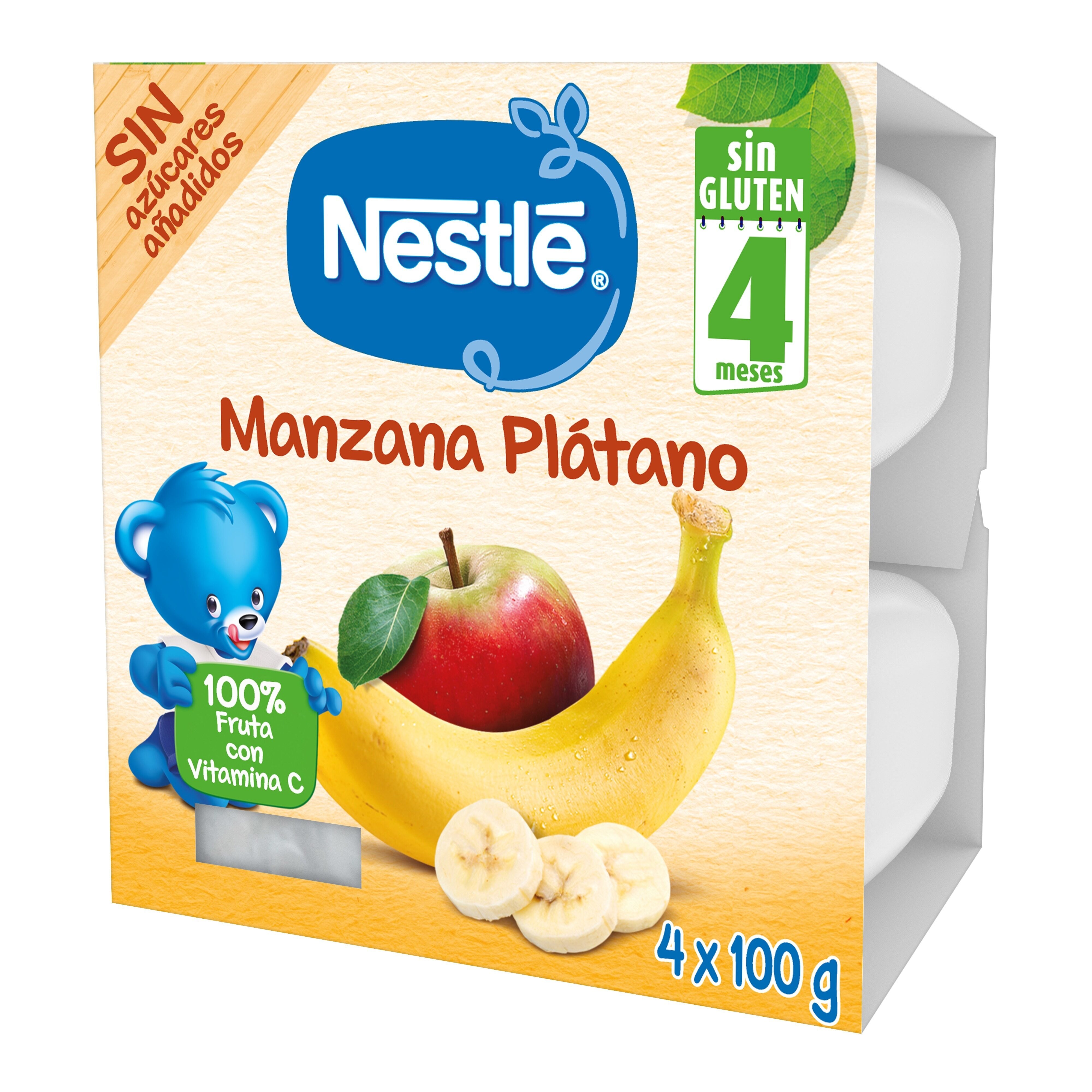 Tarrina manzana y platano Nestle p4x100g/u