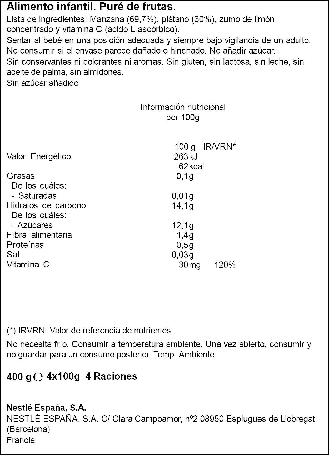 Tarrina manzana y platano Nestle p4x100g/u