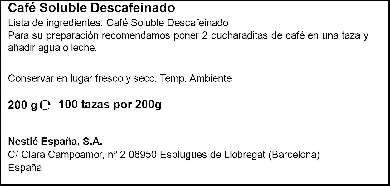 Café soluble descafeinado Nescafe 200g