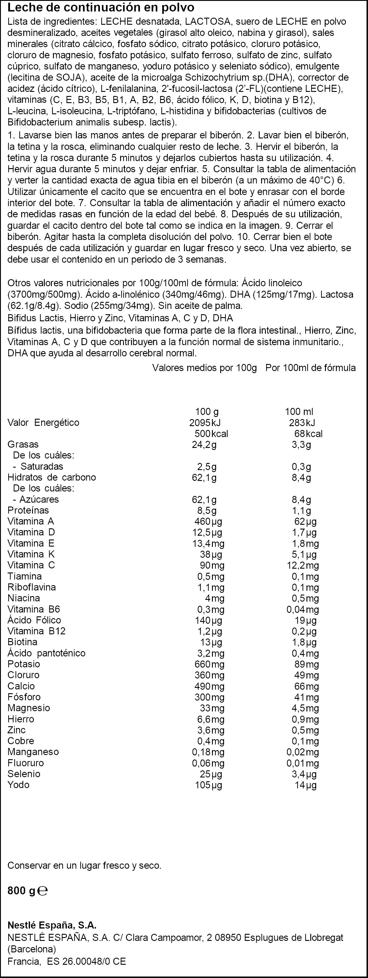 Leche en polvo nidina 2 bote Nestle 800g
