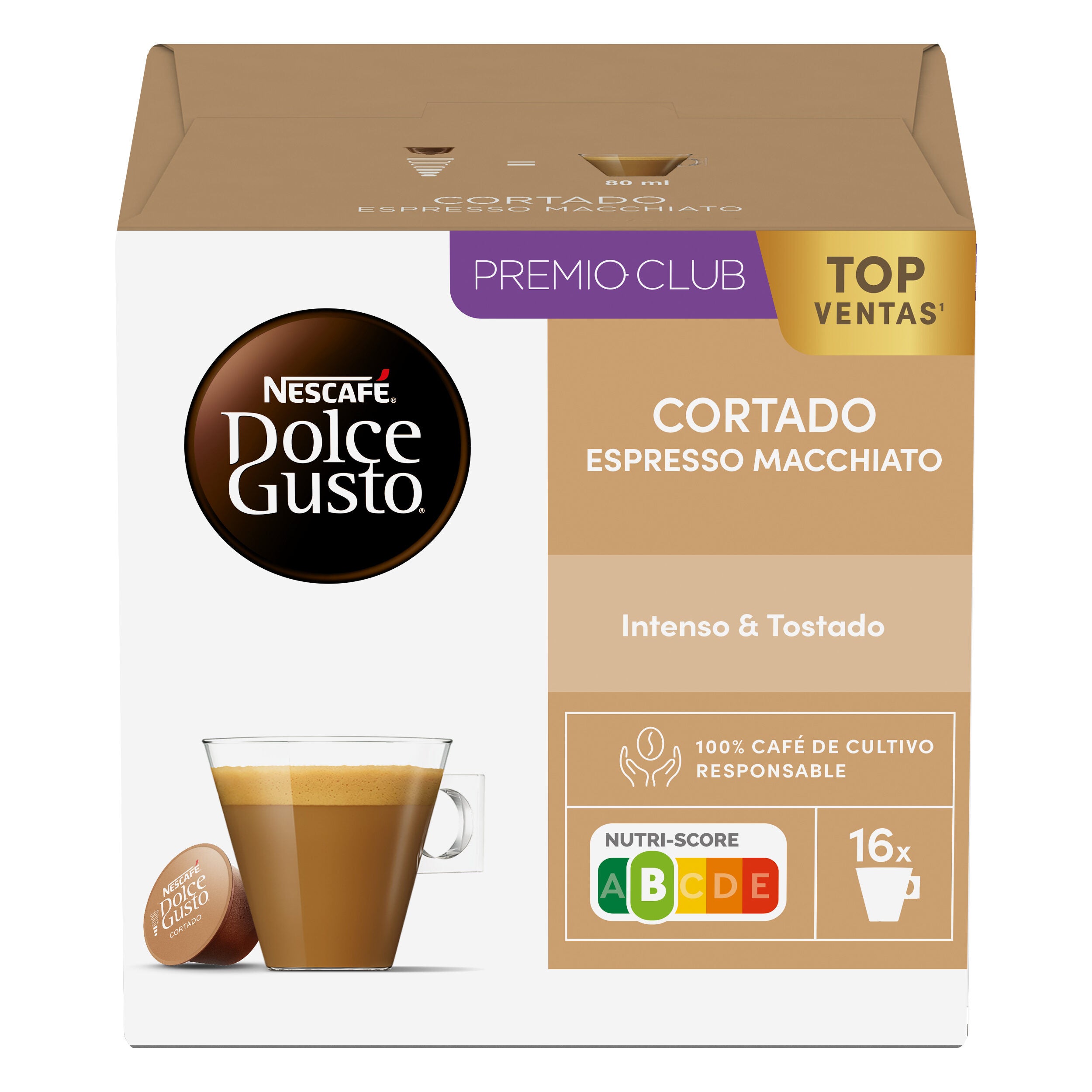 Café cápsula cortado espres macchiato Dolce gusto p16 101g