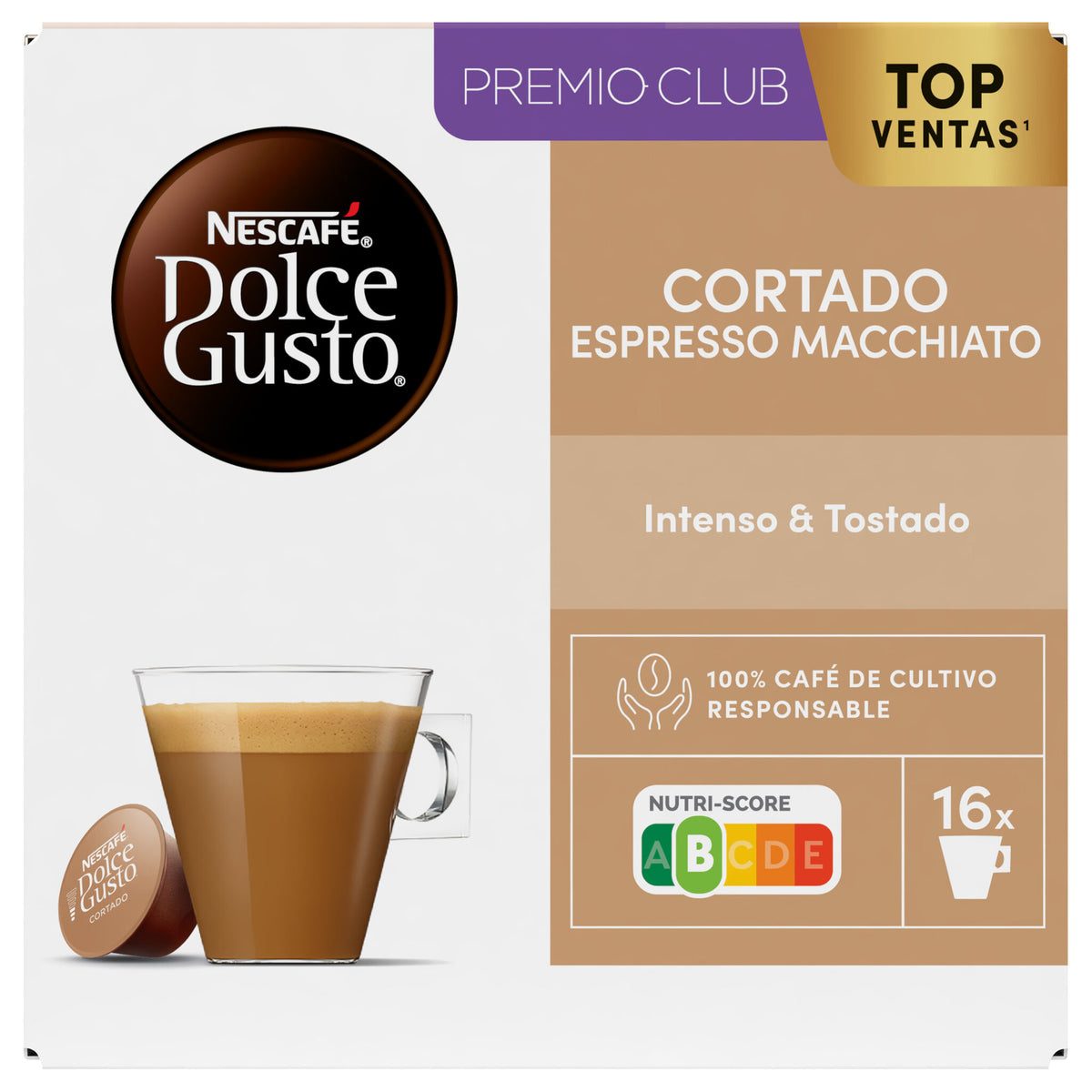 Café cápsula cortado espres macchiato Dolce gusto p16 101g