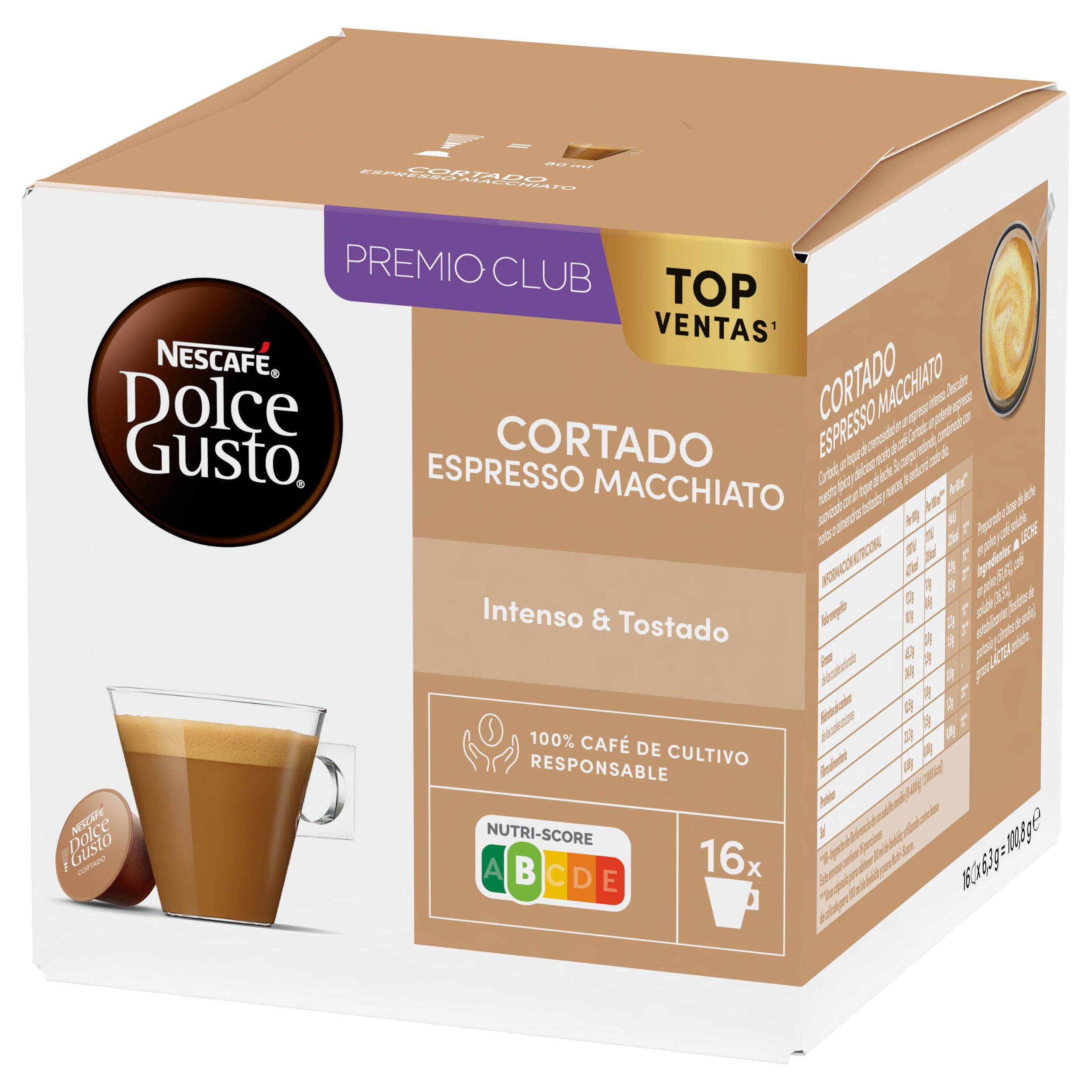Café cápsula cortado espres macchiato Dolce gusto p16 101g