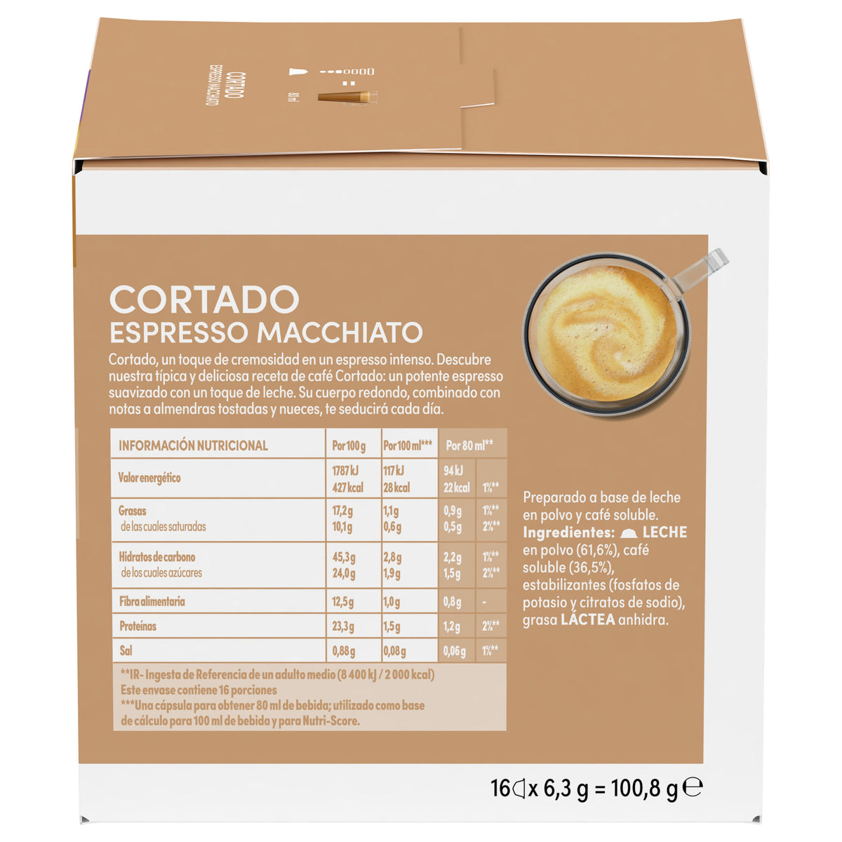 Café cápsula cortado espres macchiato Dolce gusto p16 101g