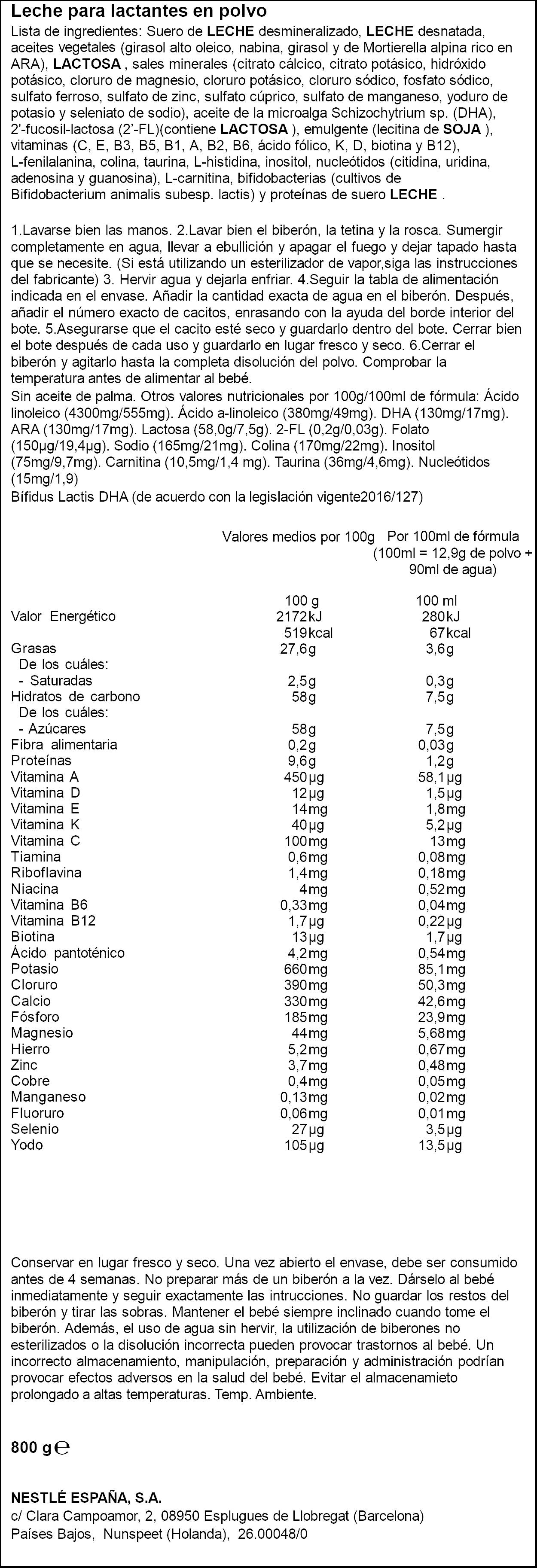 Leche en polvo lactantes nidina 1 bote Nestle 800g