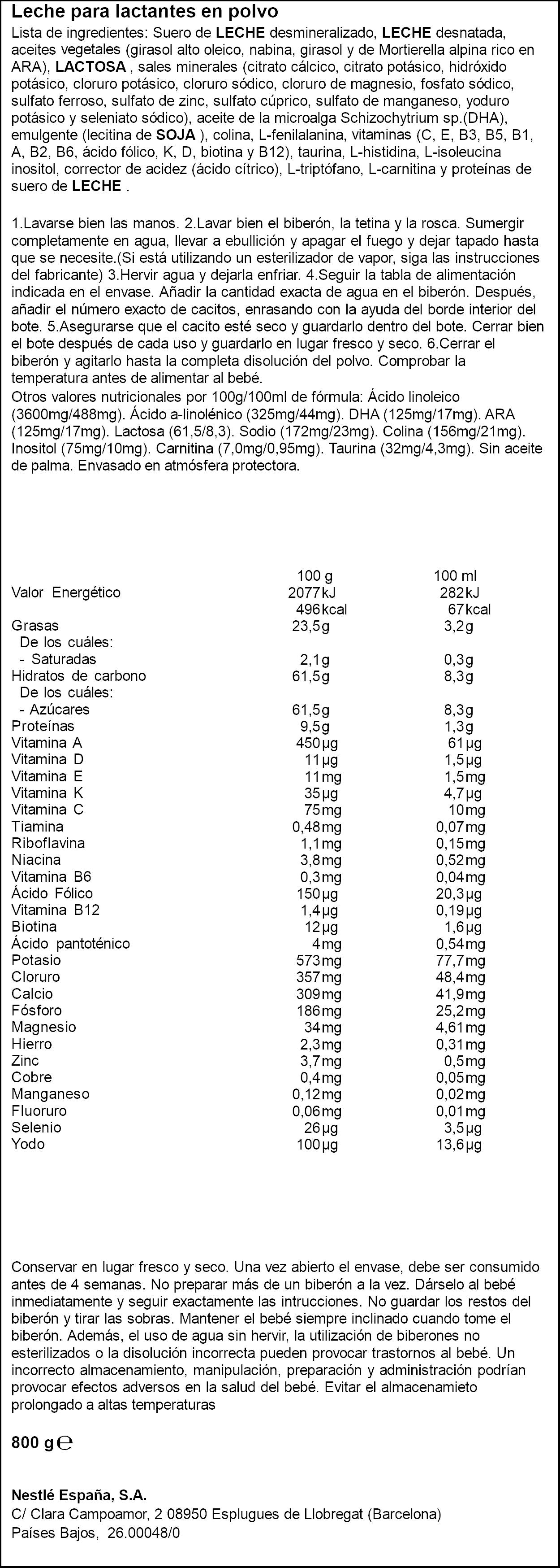 Leche en polvo lactantes nativa 1 bote Nestle 800g