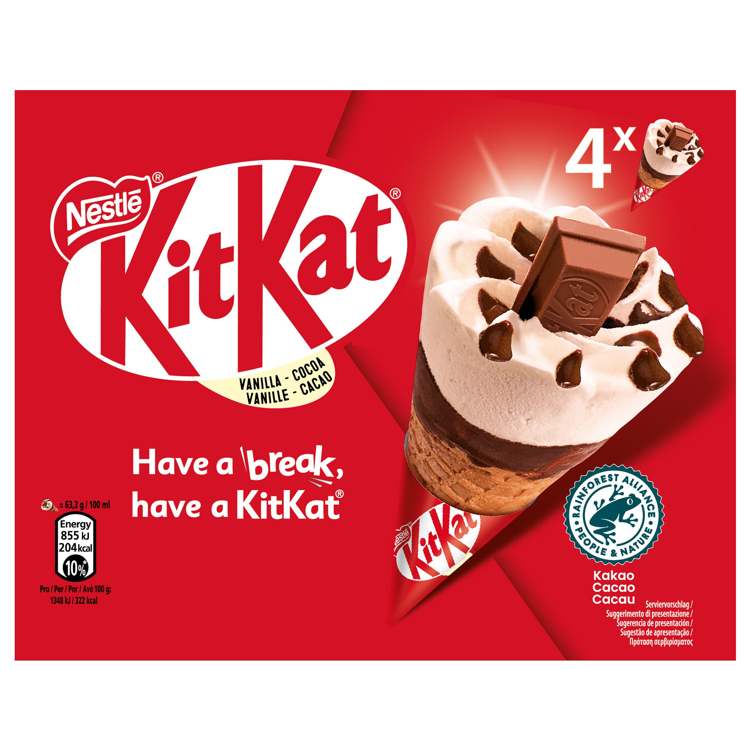 Cono nata chocolate kit kat p4x100ml
