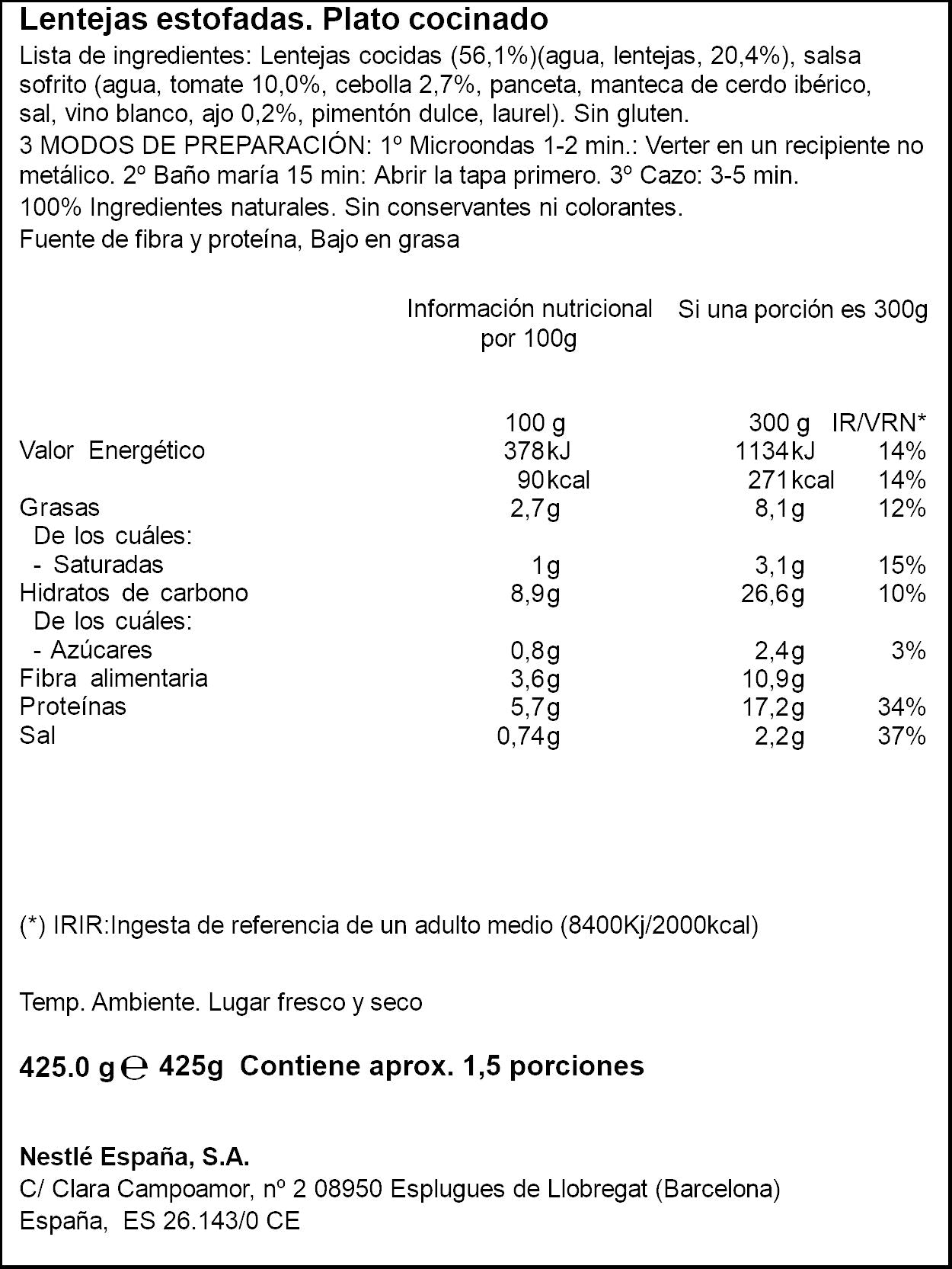 Lenteja lata hoy legumbres Litoral 440g
