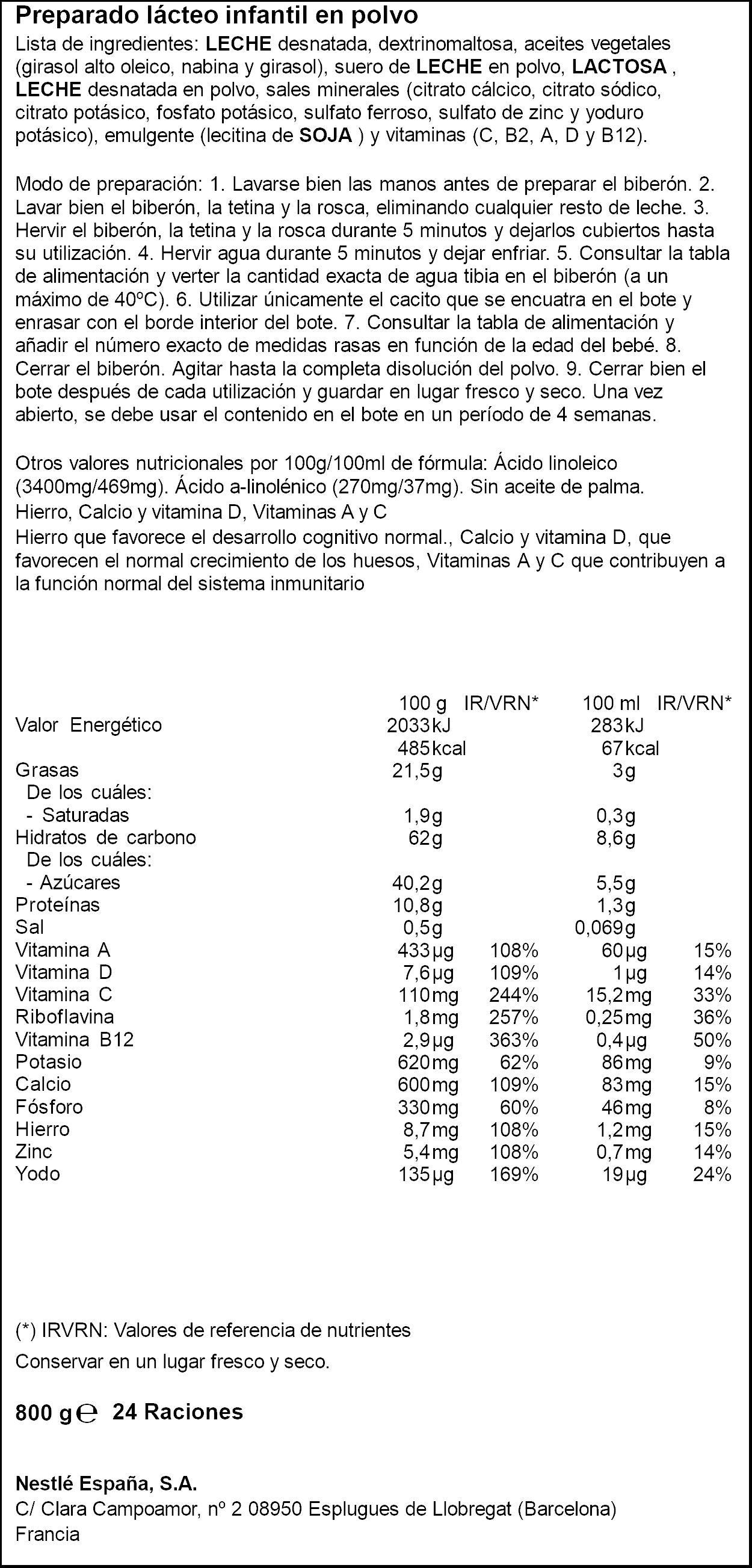 Leche en polvo crecimiento nativa 3 bote Nestle 800g