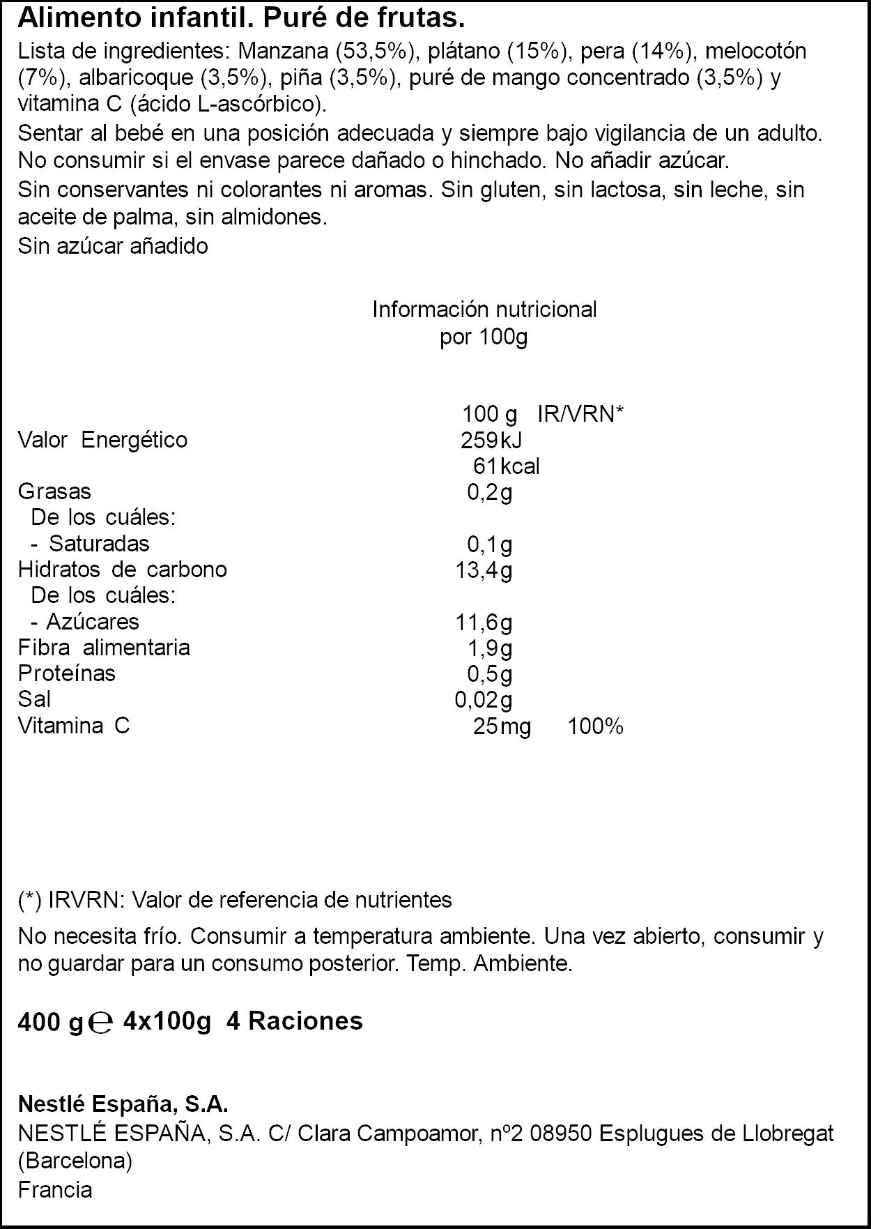 Tarrina 7 frutas Nestle p4x100g/u