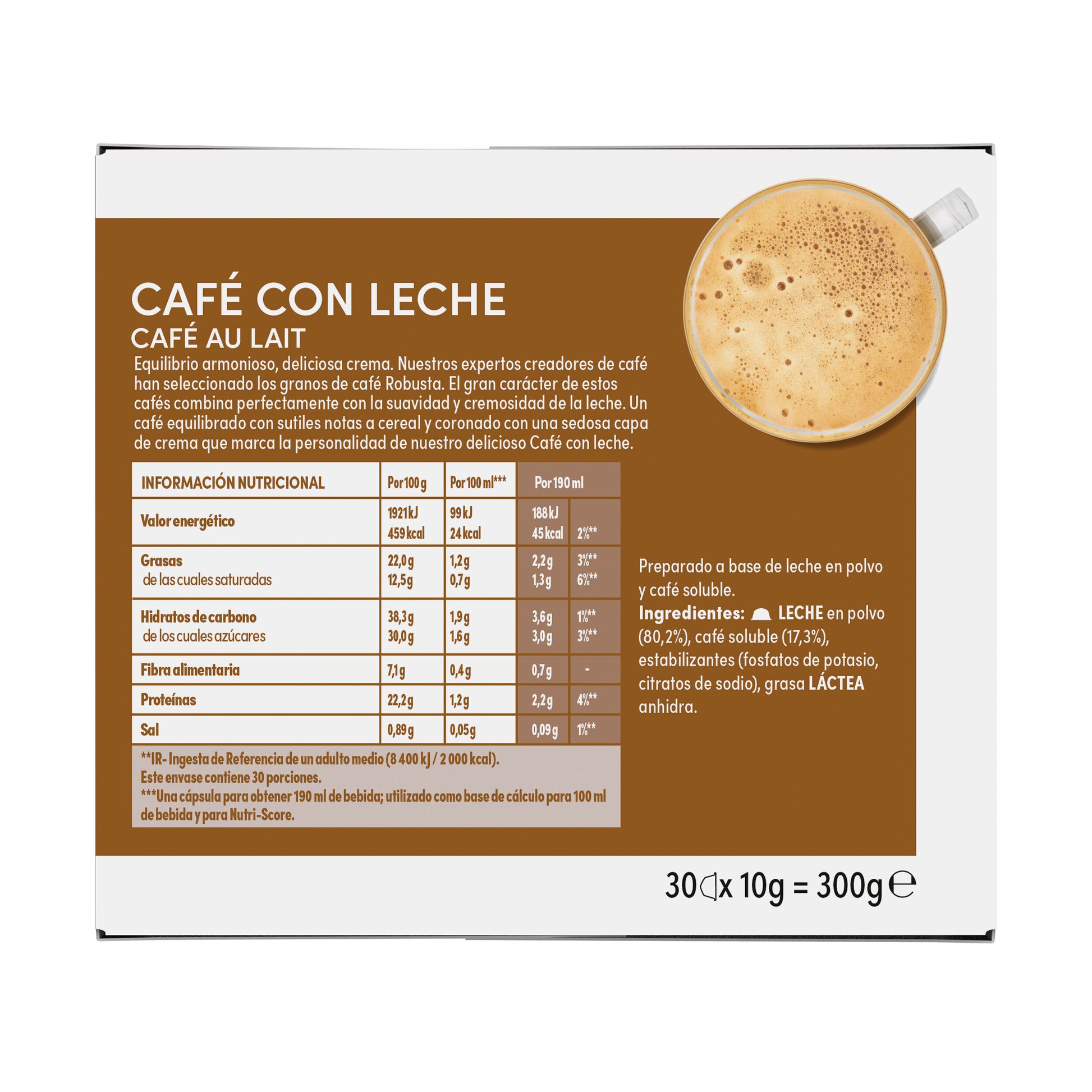 Café cápsula con leche Dolce gusto p30 300g