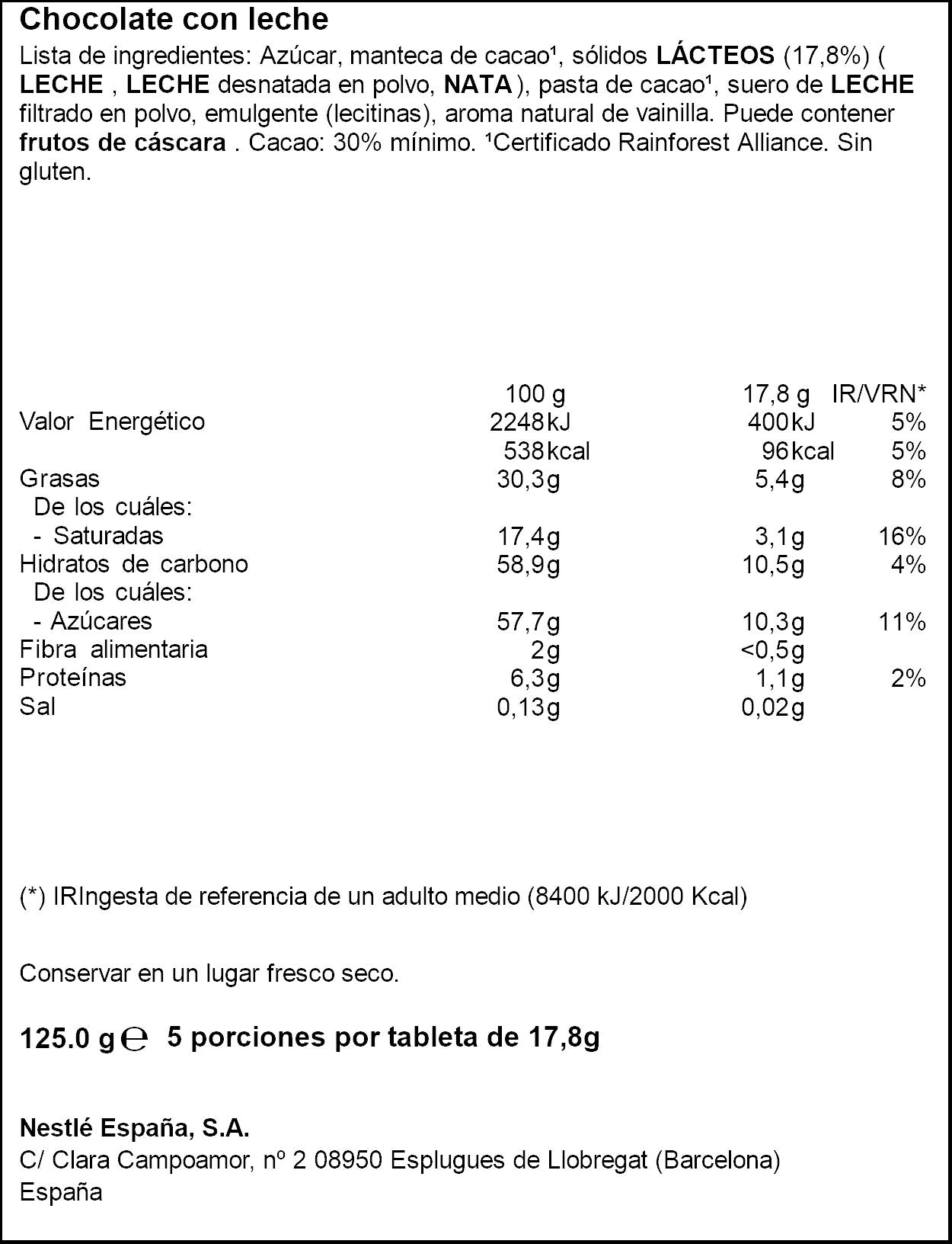 Chocolate leche Nestle 125g