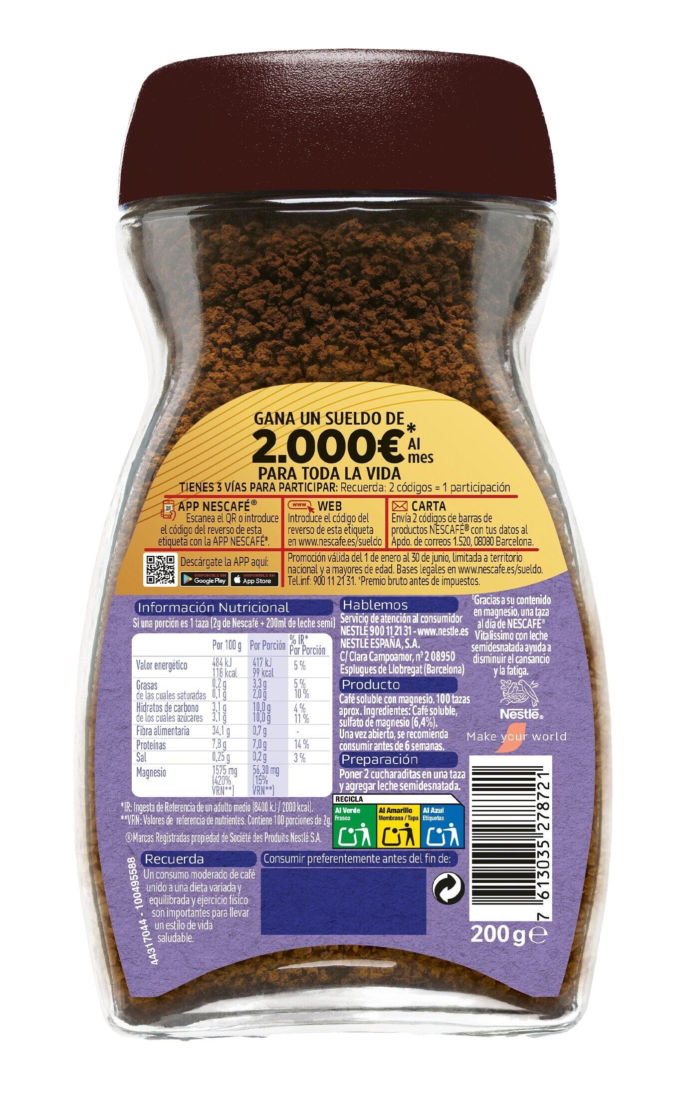Café soluble natural vitalissimo Nescafe 200g