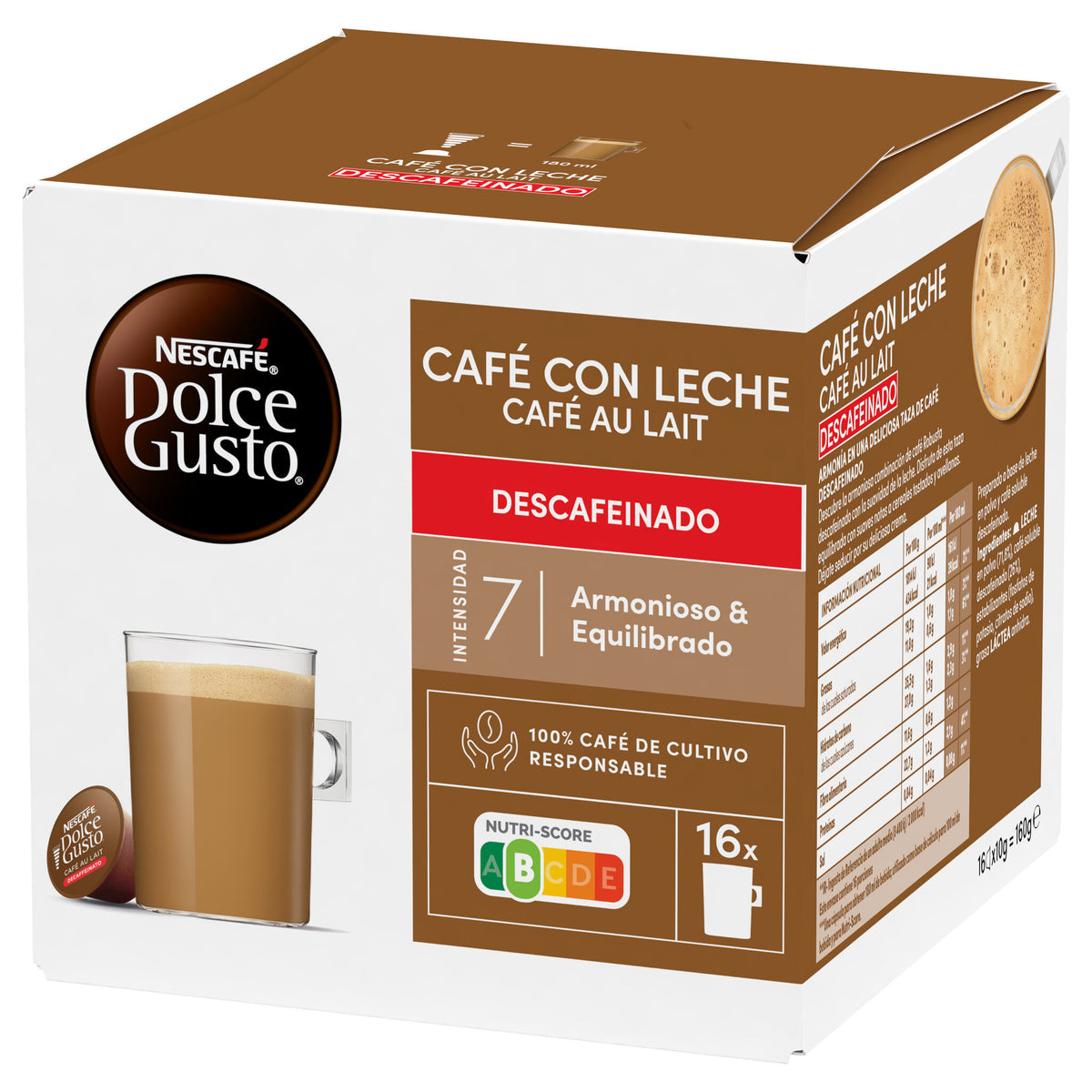 Café cápsula c/leche descafeinado Dolce gusto p16