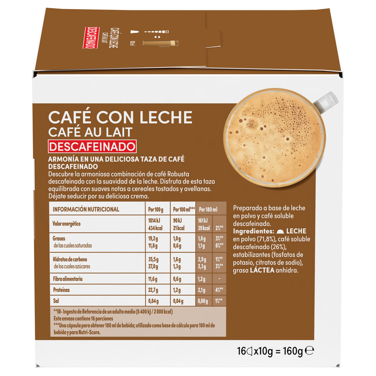 Café cápsula c/leche descafeinado Dolce gusto p16