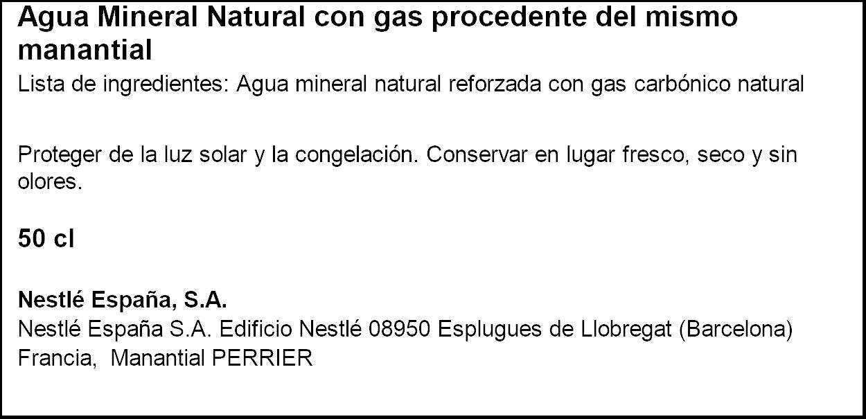 Agua con gas pet Perrier 500ml