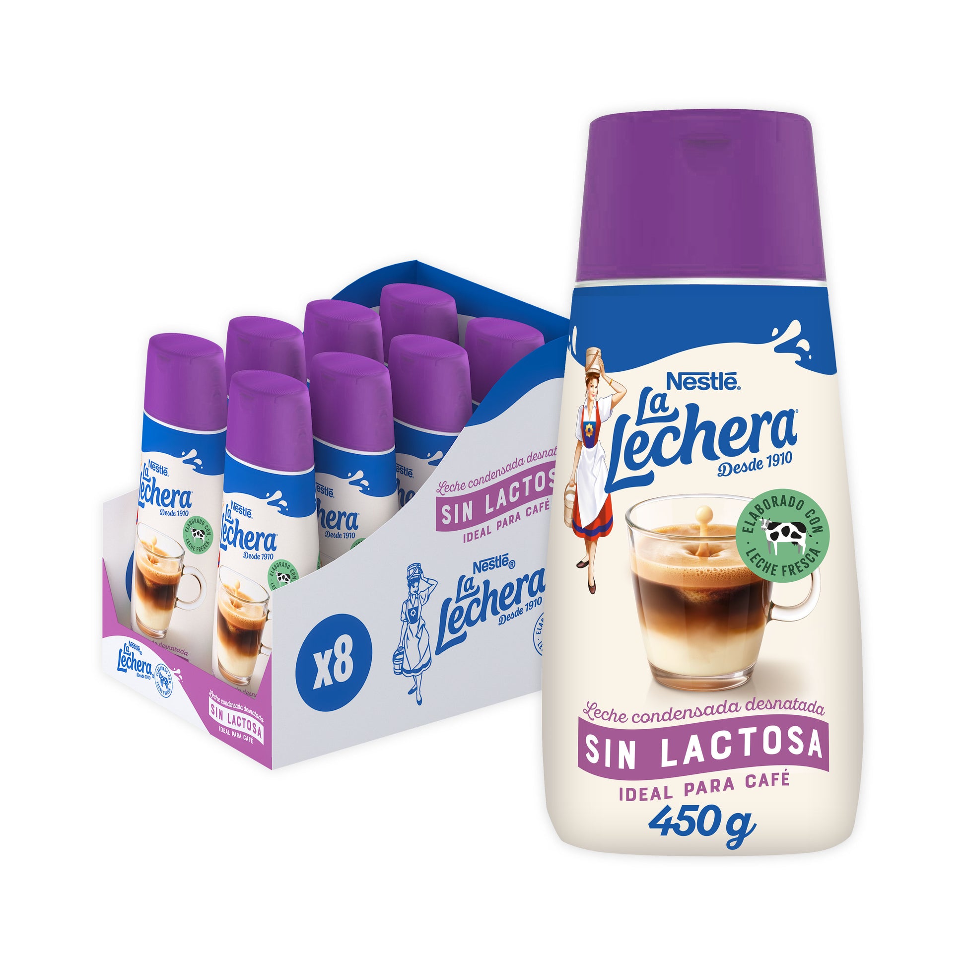 Leche condensada desnata s/lactosa sirve fácil La lechera 450g