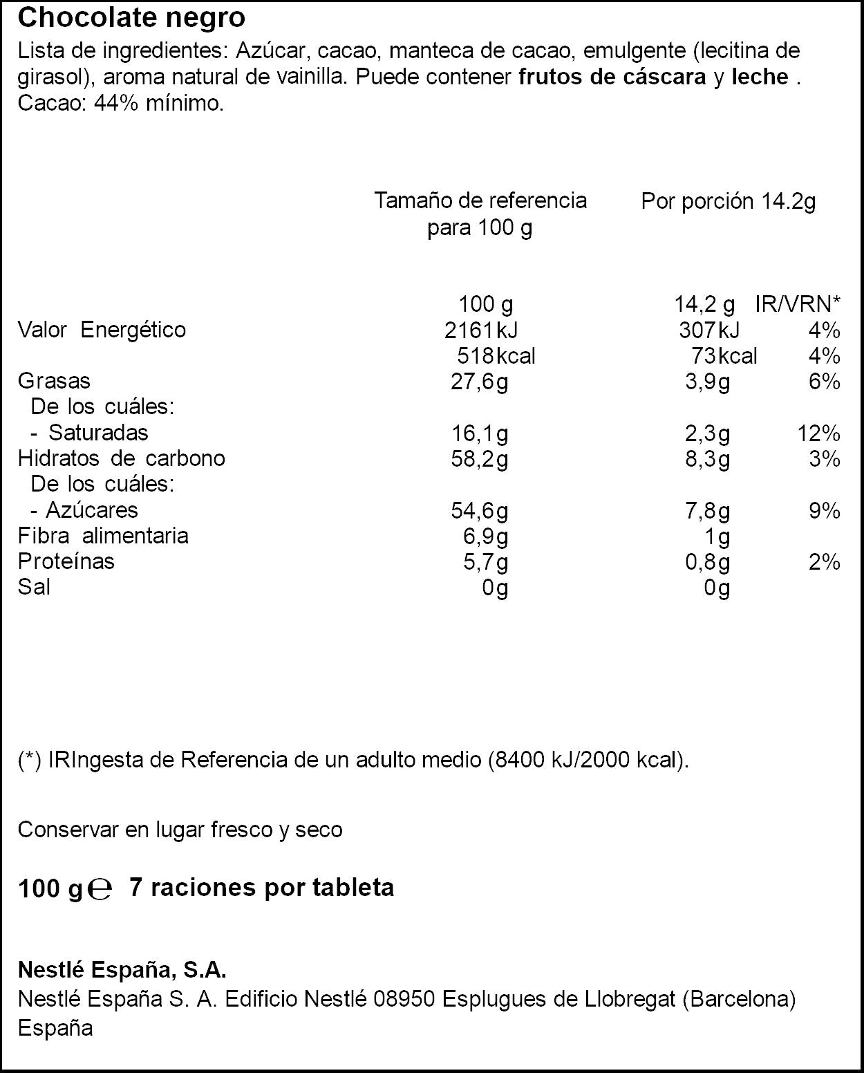 Chocolate dolca negro Nestle 100g