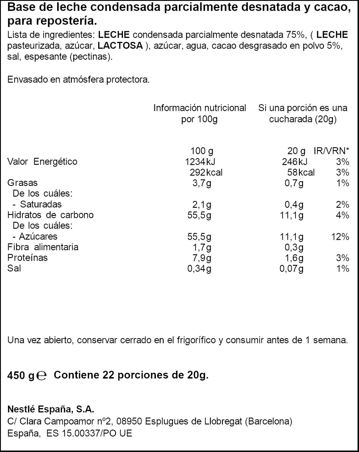 Leche condensada topping chocolate La leche 450g