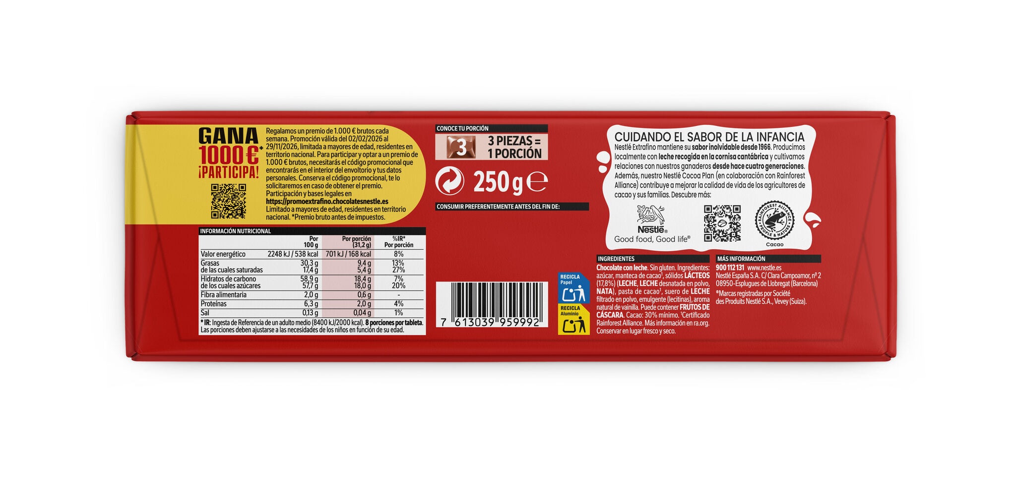 Chocolate leche extrafino Nestle 250g