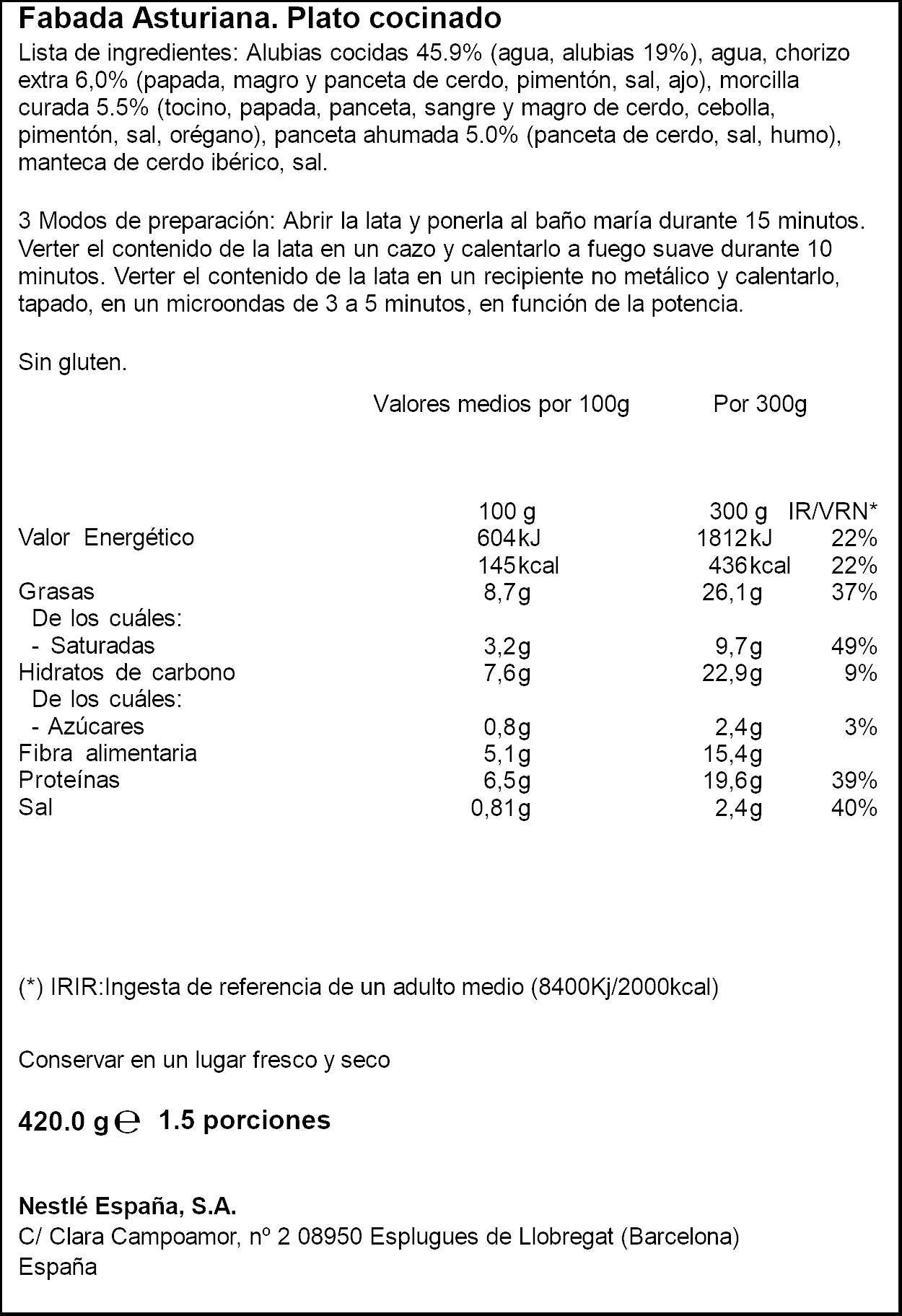 Fabada asturiana lata Litoral 420g