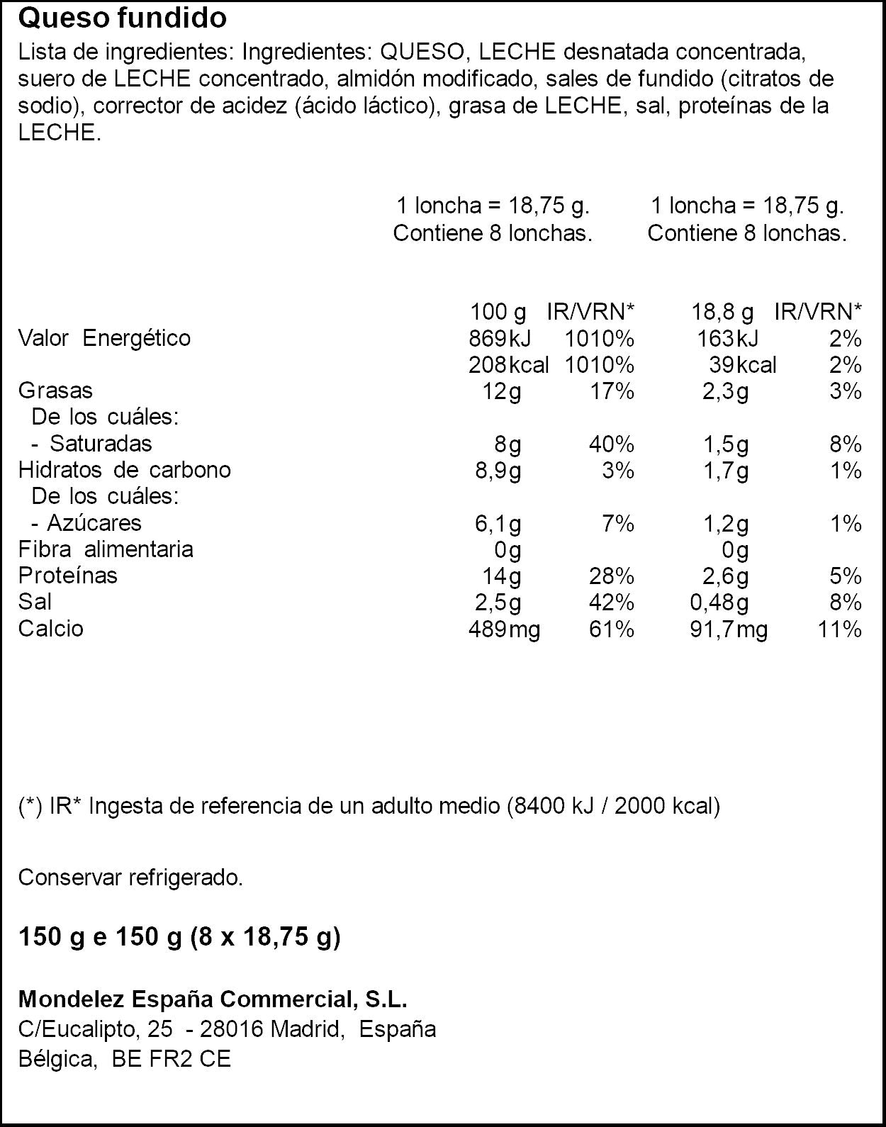 Queso fundido loncha El caserio p8 150g