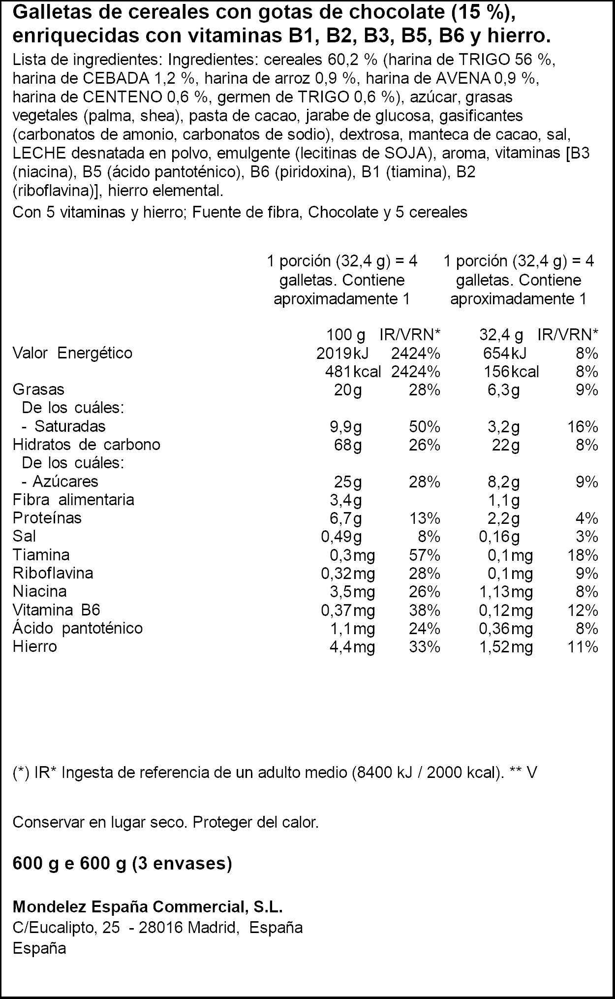 Galleta relieve 5 cereales Yayitas 600g