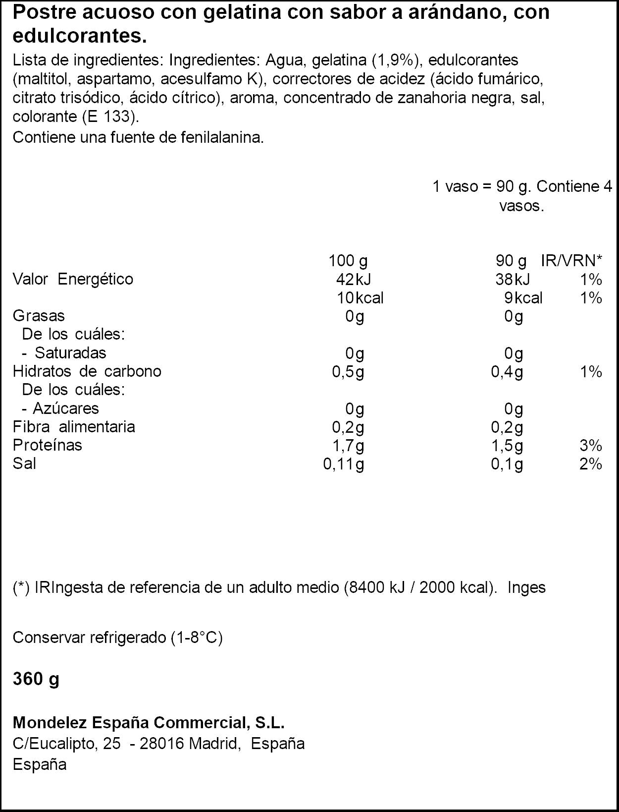 Gelatina arandanos 0% azucares Royal p4 90g/u