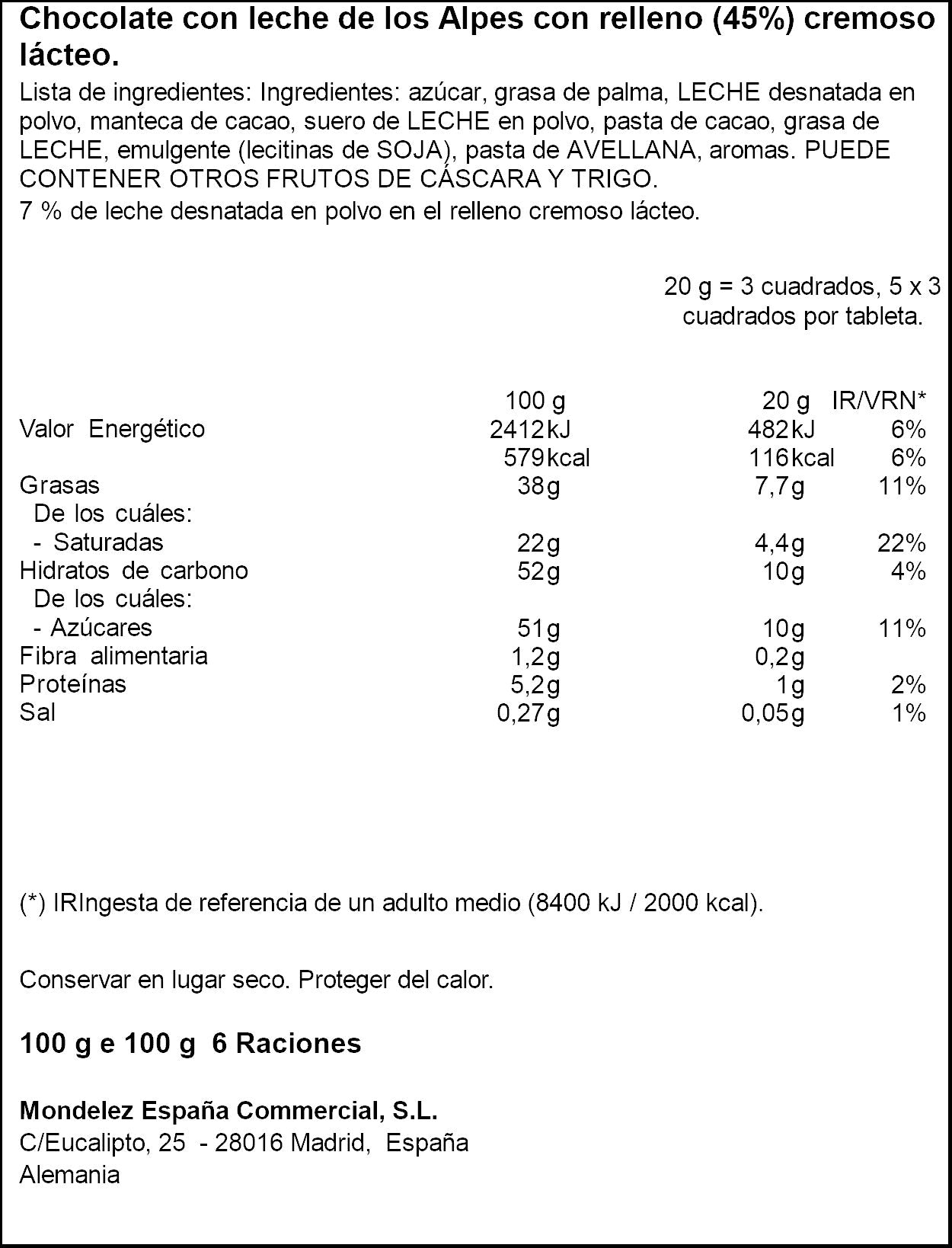 Chocolate c/leche cremoso Milka 100g