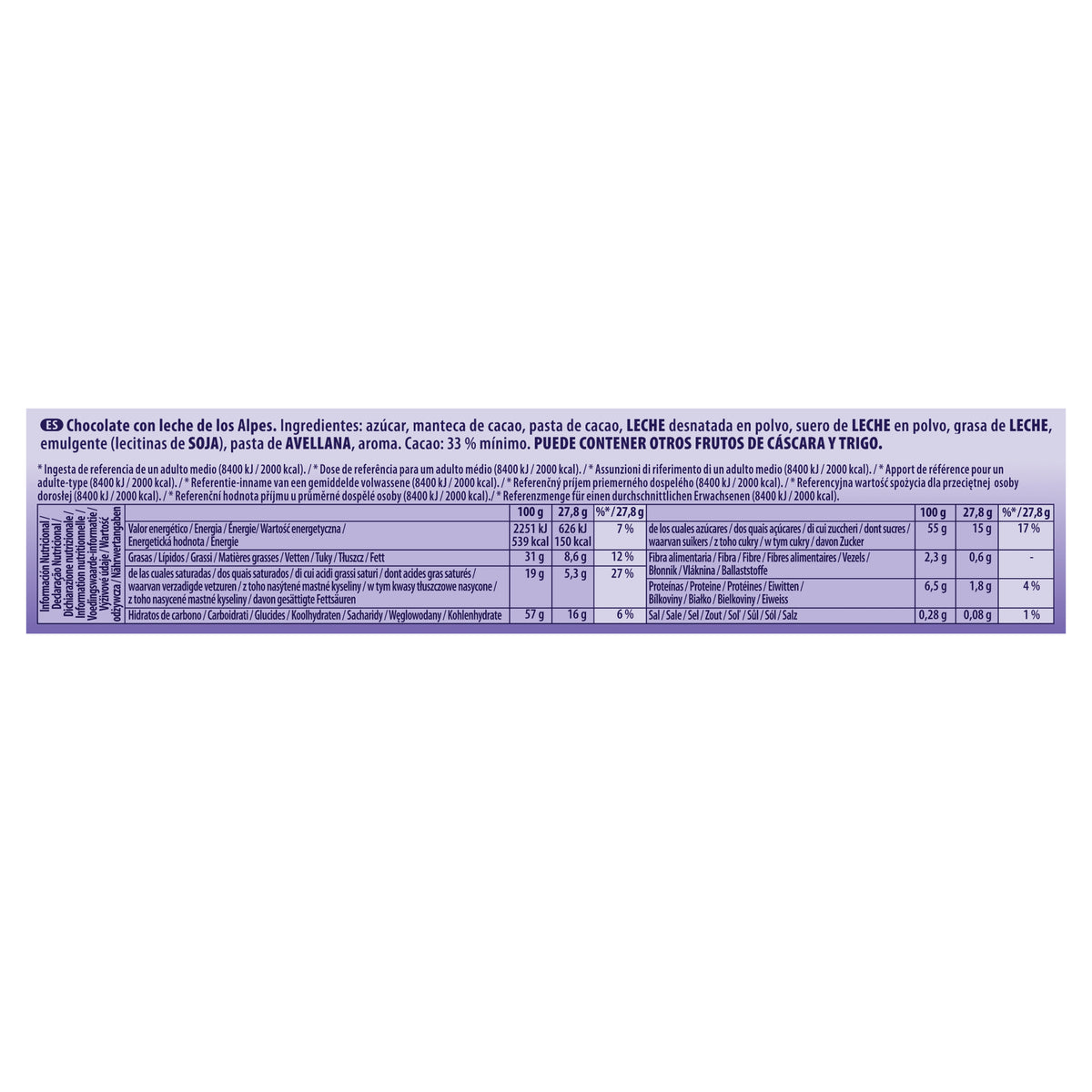 Chocolate leche Milka 250g
