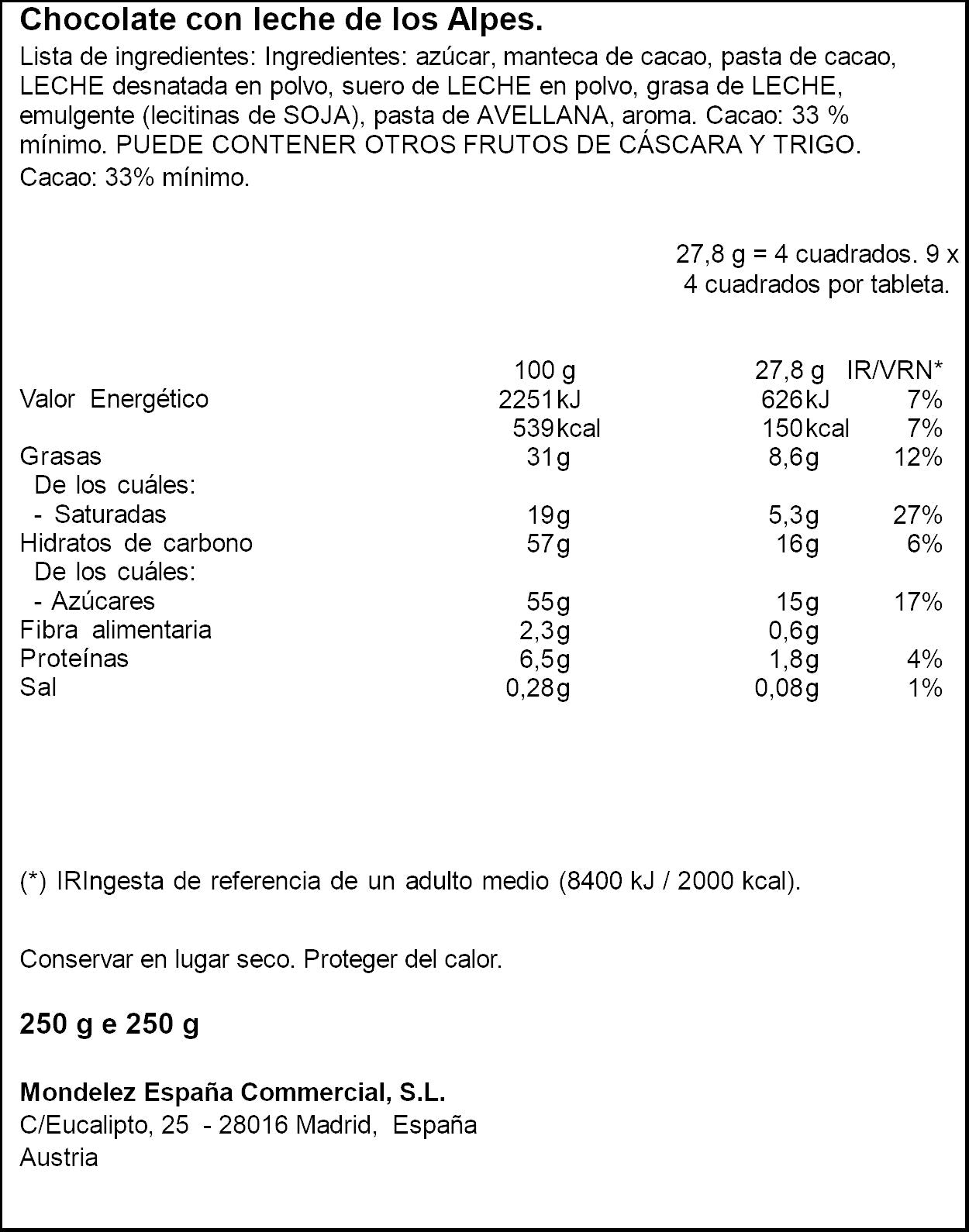 Chocolate leche Milka 250g