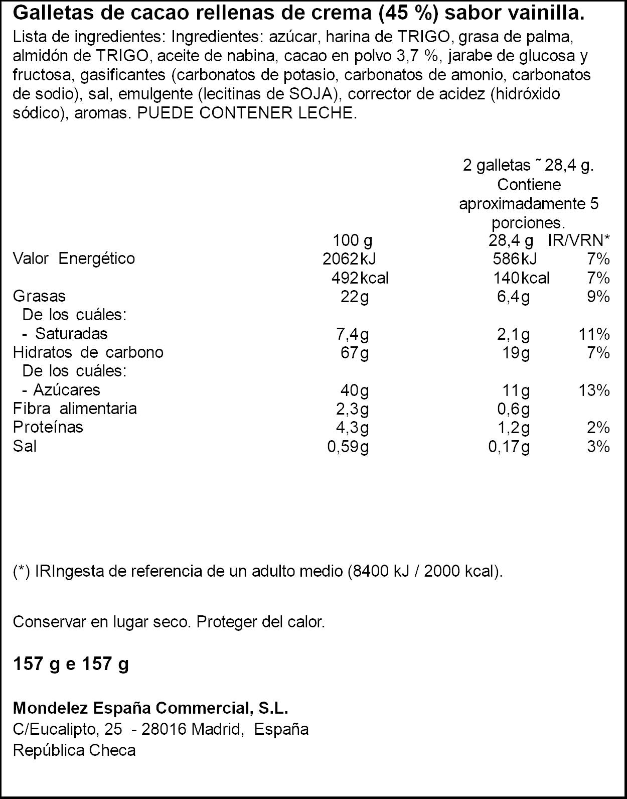Galleta chocolate doble crema Oreo 157g