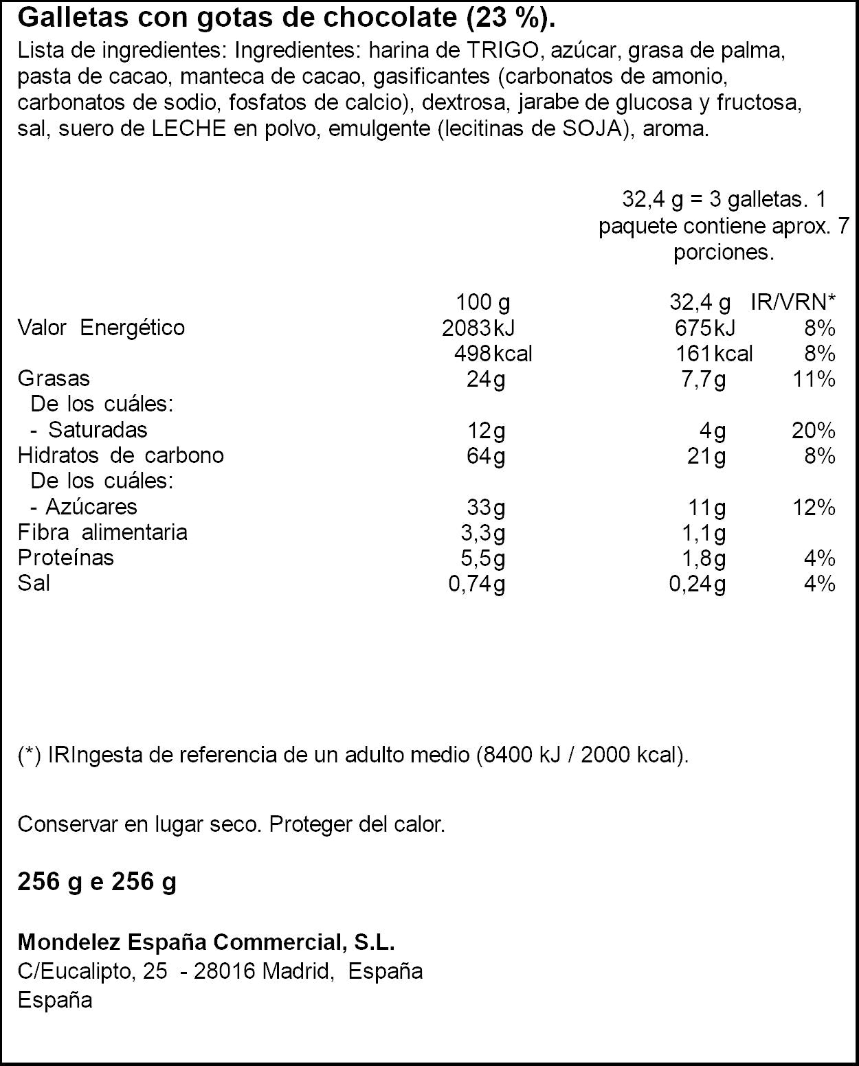 Galleta c/pepitas original Chip ahoy 256g