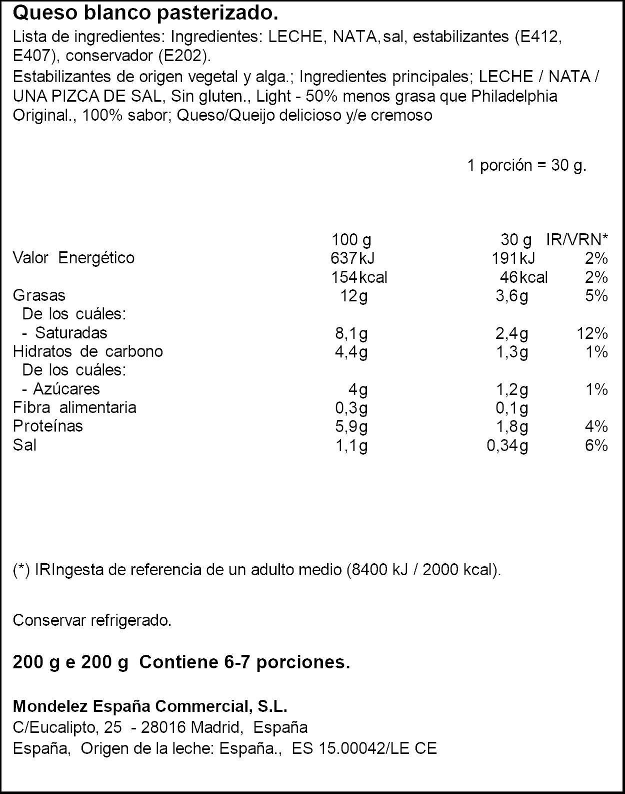 Crema de queso light Philadelphia 200g