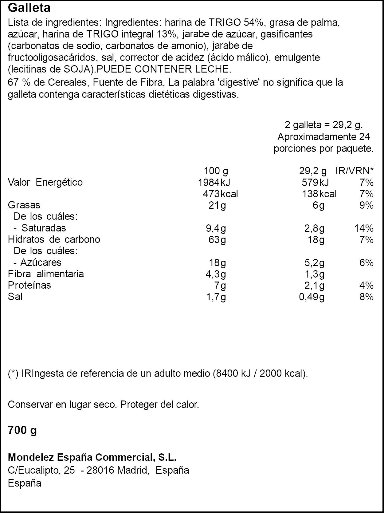 Galleta Digestive  Fontaneda 700g