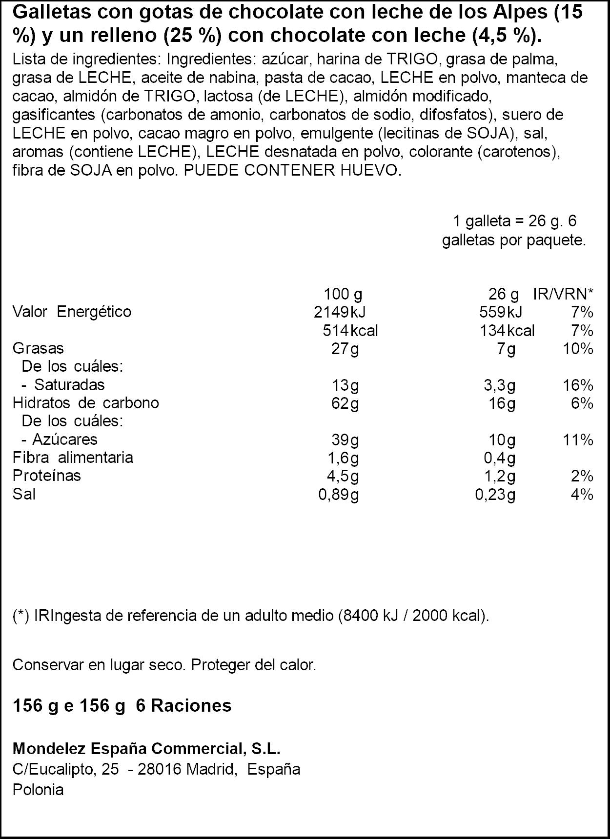 Galleta rellena sensations chocolate Milka 156g