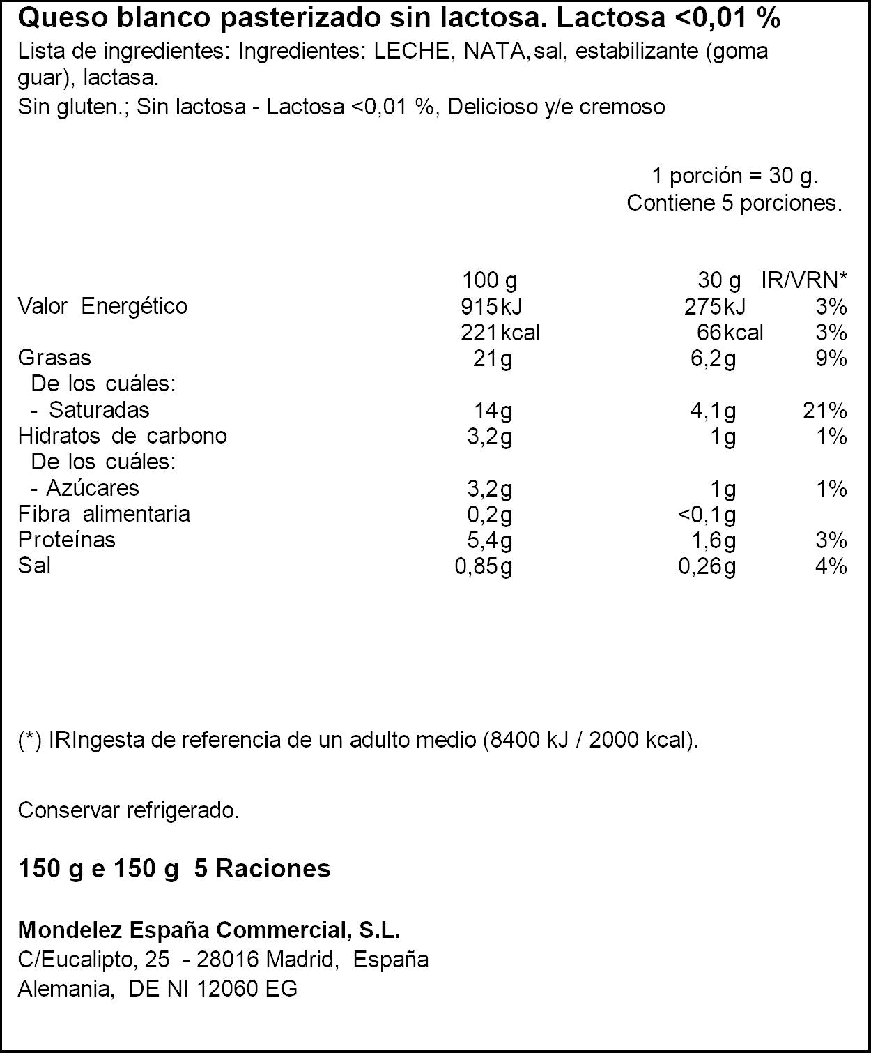 Crema de queso natural s/lactosa Philadelphia 150g