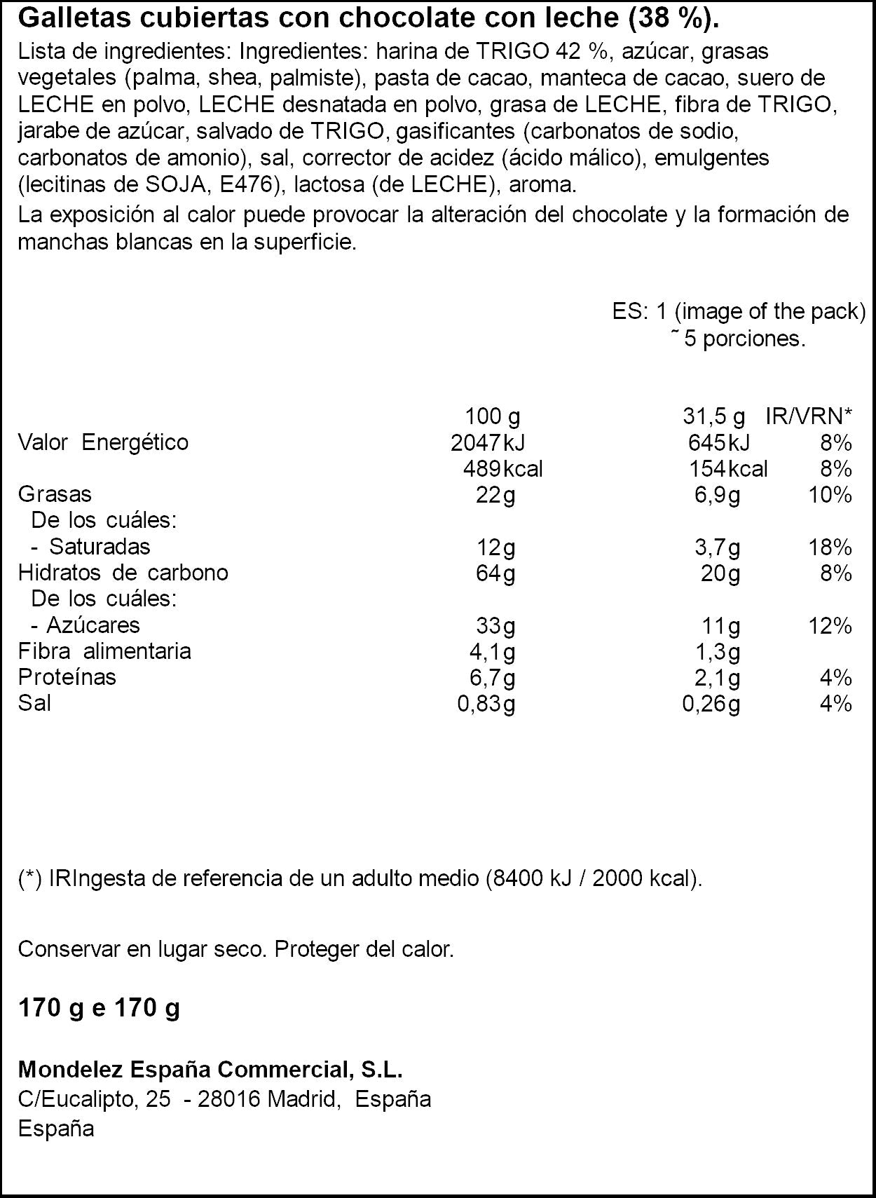 Galleta fina chocolate leche Fontaneda 170g