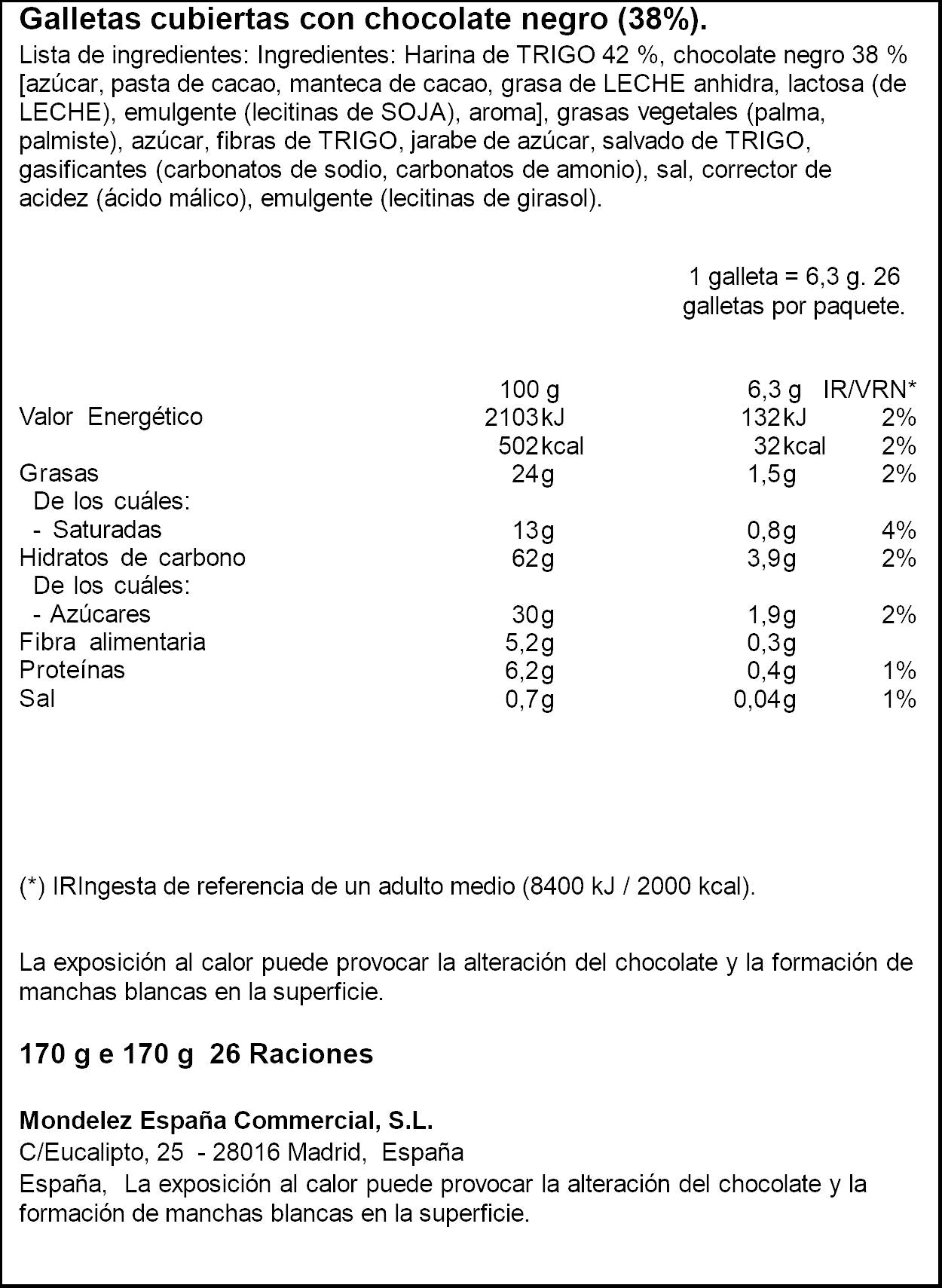 Galleta digestive fina chocolate Fontaneda 170g