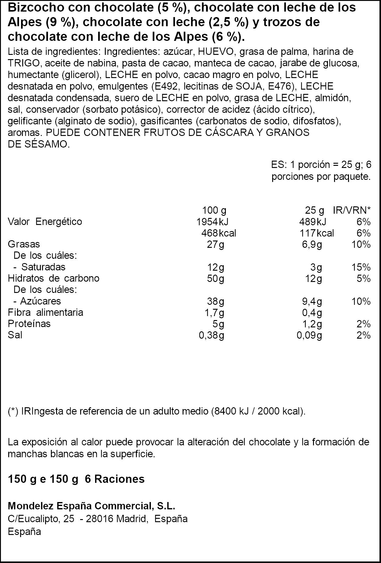 Bizcocho brownie Milka p6 150g