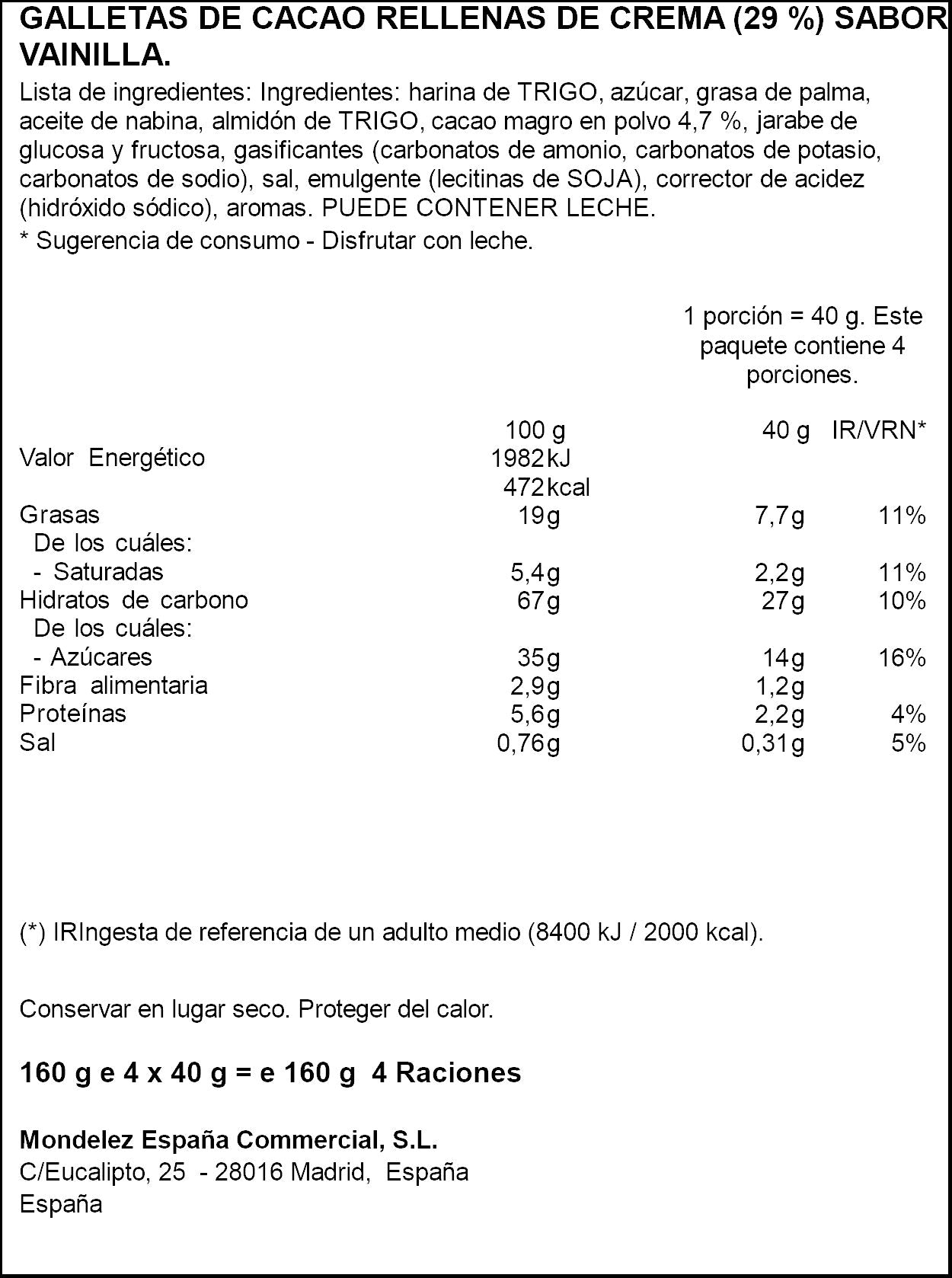 Galleta rellena chocolate mini Oreo p4 40g/u