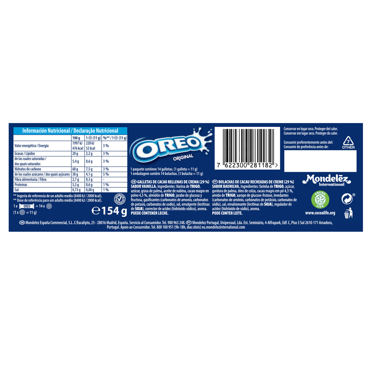 Galleta chocolate rellena original Oreo 154g