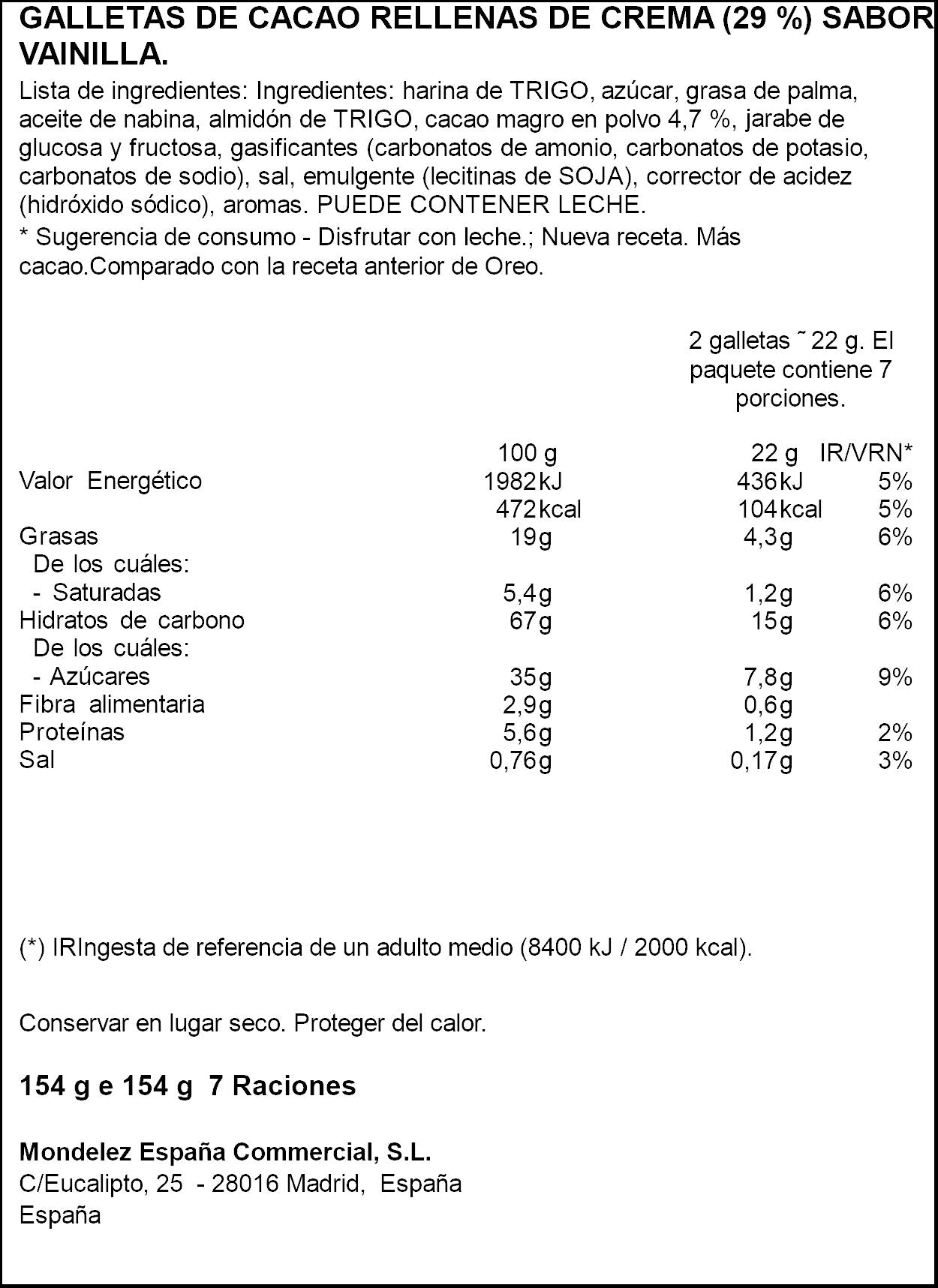 Galleta chocolate rellena original Oreo 154g