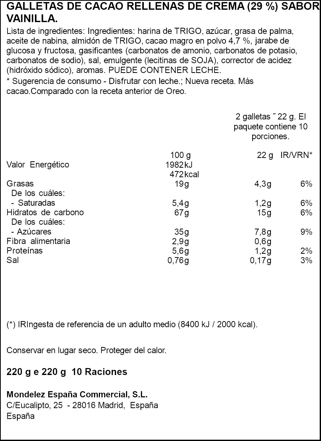 Galleta chocolate rellena caja Oreo 220g