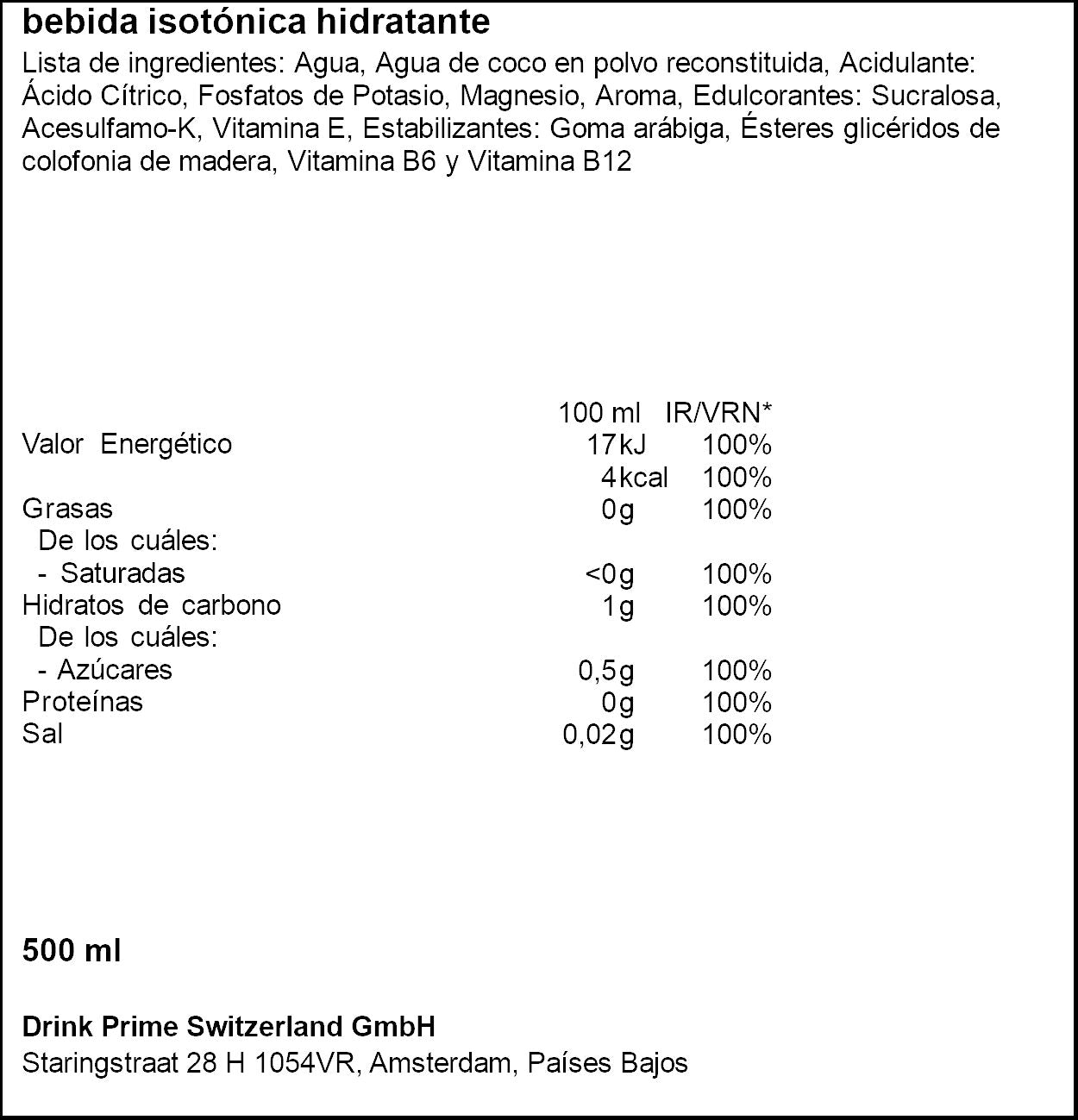 Bebida isotónica frambuesa azul Prime 500ml