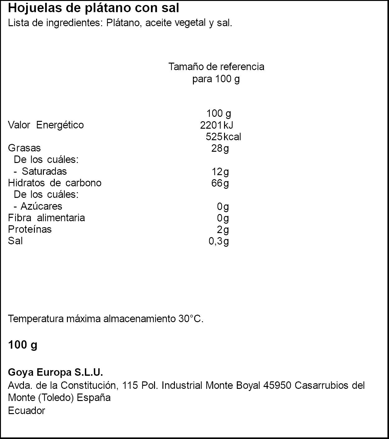 Snack de chifles hojuelas plat c/sal Tortolines 100g